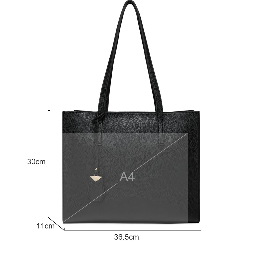 Women's Tote Bag Large Handbag Soft Leather Simple Shoulder Bag with Zipper for School Work Leisure (A-Black)