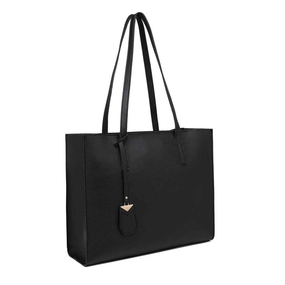 Women's Tote Bag Large Handbag Soft Leather Simple Shoulder Bag with Zipper for School Work Leisure (A-Black)