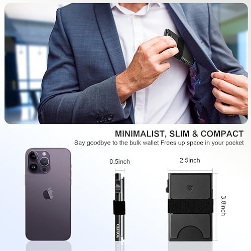 Smart Wallet for Men 12 Cards Paper Money Organiser RFID Blocking Card Wallet Utral Thin Metal Card Holder with Slid Ejector Button Quick Access to Bank Credit Card,Aluminium, Blue