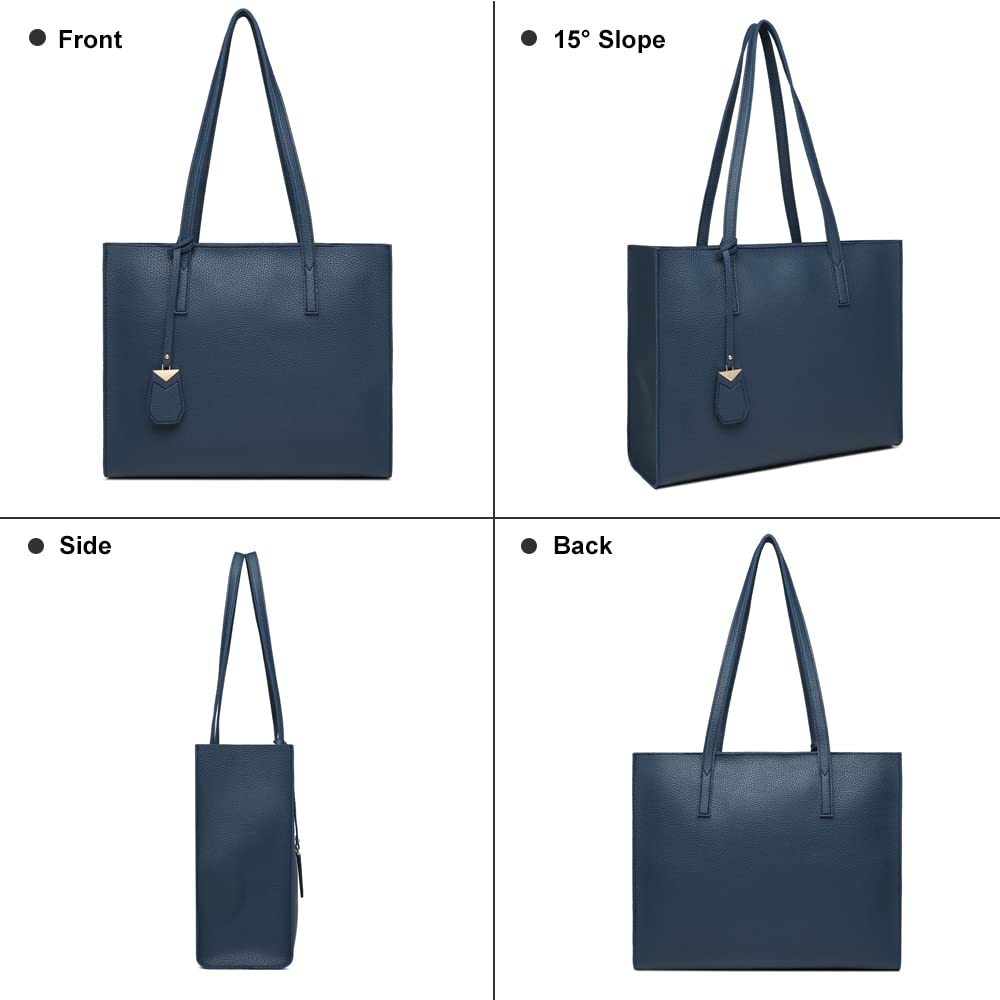 Women's Tote Bag Large Handbag Soft Leather Simple Shoulder Bag with Zipper for School Work Leisure (A-Black)