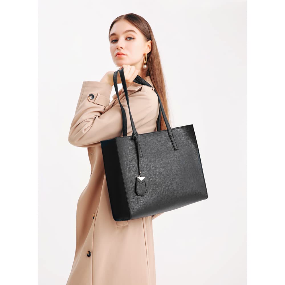 Women's Tote Bag Large Handbag Soft Leather Simple Shoulder Bag with Zipper for School Work Leisure (A-Black)