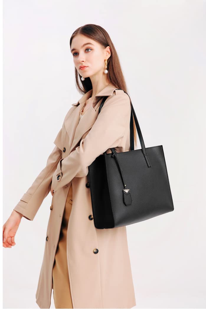 Women's Tote Bag Large Handbag Soft Leather Simple Shoulder Bag with Zipper for School Work Leisure (A-Black)