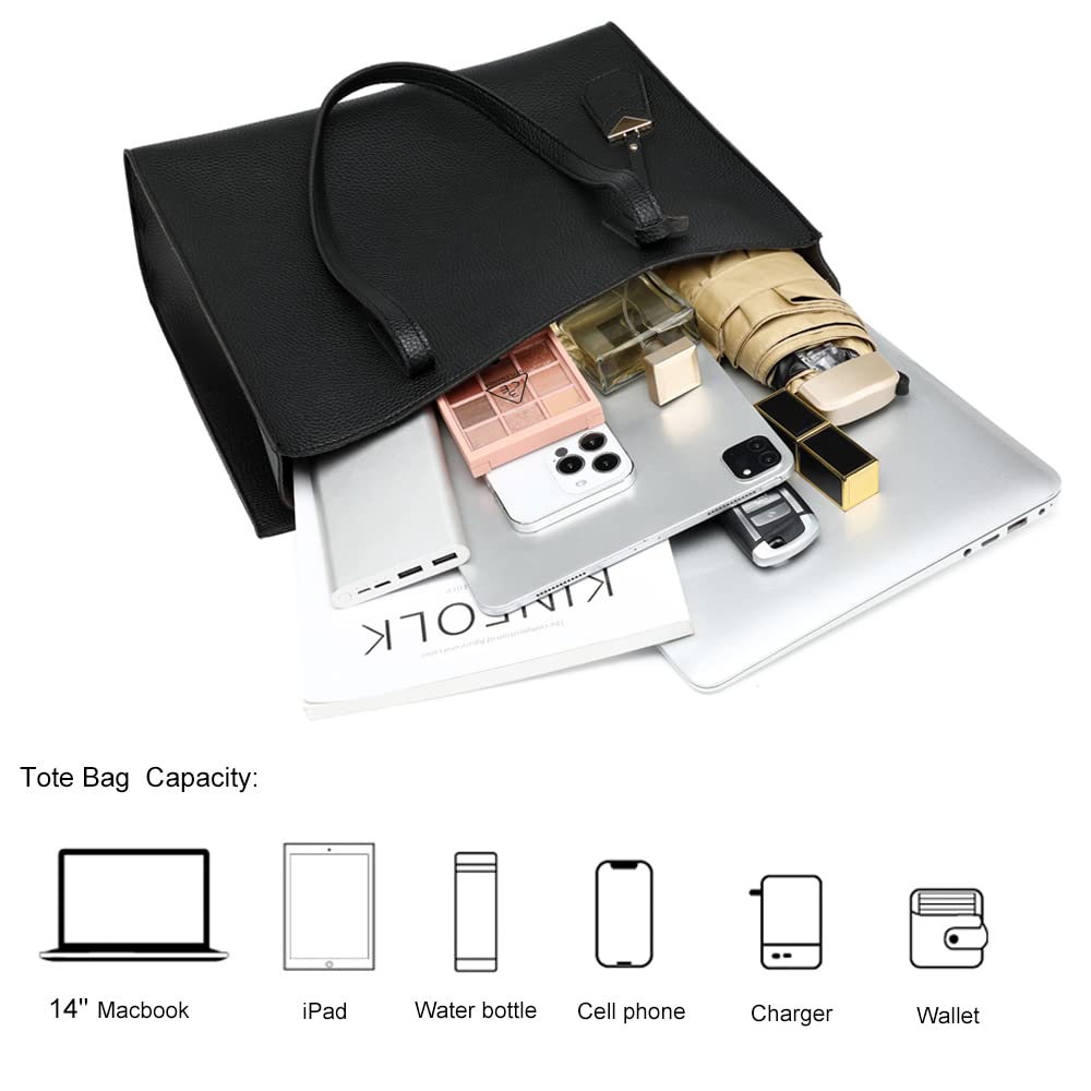 Women's Tote Bag Large Handbag Soft Leather Simple Shoulder Bag with Zipper for School Work Leisure (A-Black)