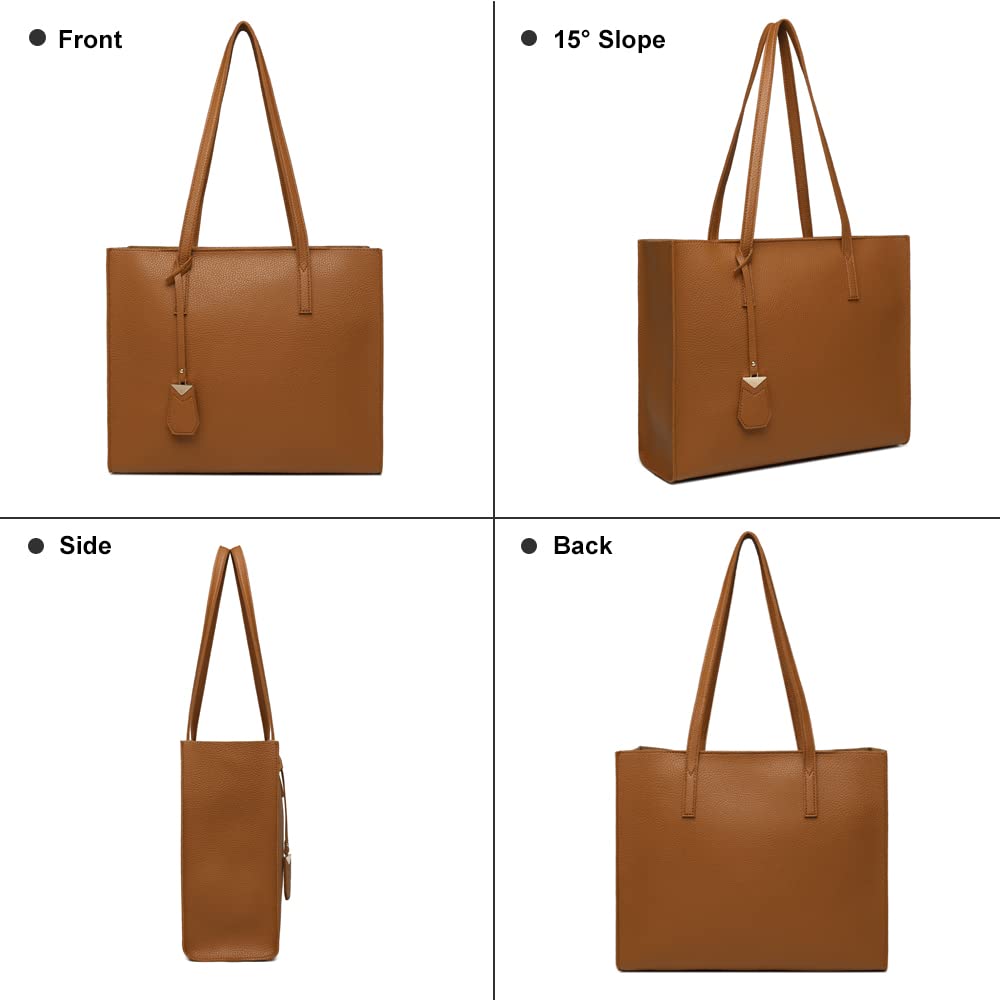 Women's Tote Bag Large Handbag Soft Leather Simple Shoulder Bag with Zipper for School Work Leisure (A-Black)