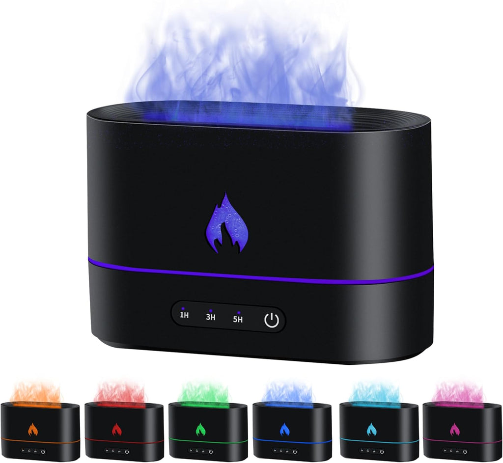 Mcbazel Flame Aroma Diffuser,Fragrance Essential Oil Diffuser Humidifier,Aroma Diffuser Humidifier with 3D Flame Night Light 200mL for Bedroom, Home and Office - Black