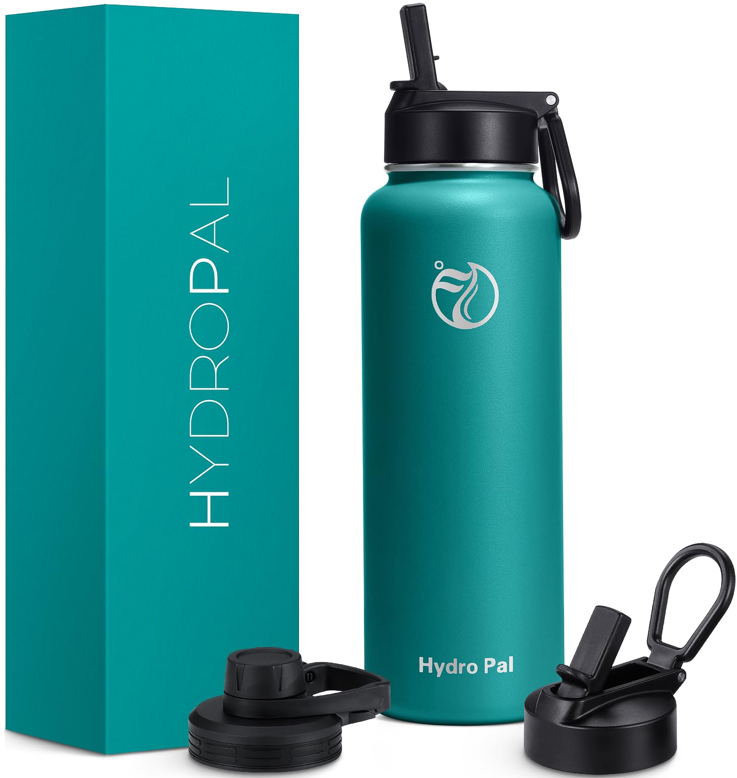 HydroPal Vacuum Insulated Water Bottle 1200ml/1000ml/750ml/500ml, 2 Lids (Straw & Spout), 12H Hot 24H Cold, BPA Free Stainless Steel Bottle, Leakproof Sports Water Bottle for Gym, Travel, Work