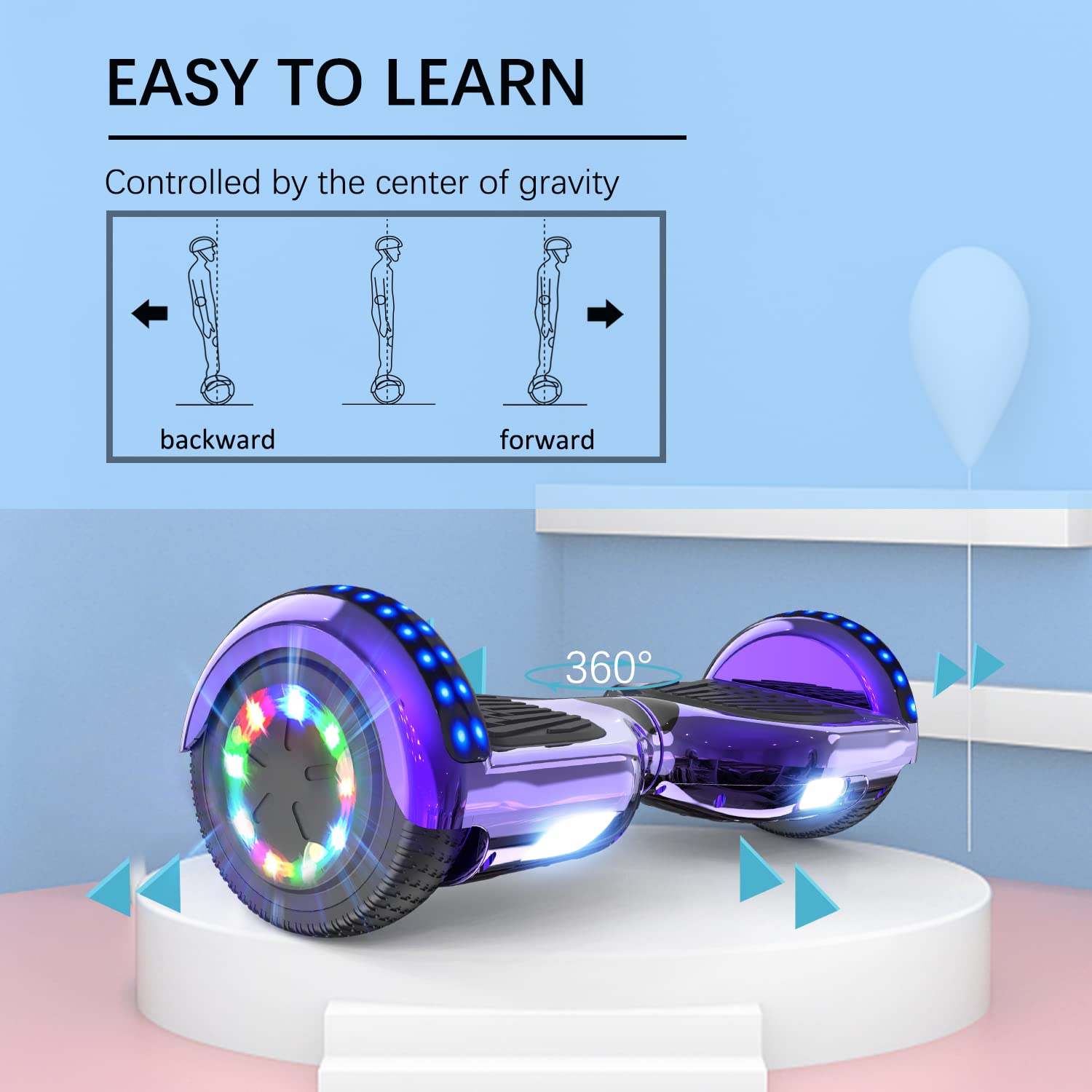 RCB Hoverboards for Kids and Adults 6.5 inch, Hoverboards with Bluetooth - Speaker - Colorful LED Lights, Hover Board Gift for Kids and Teenager