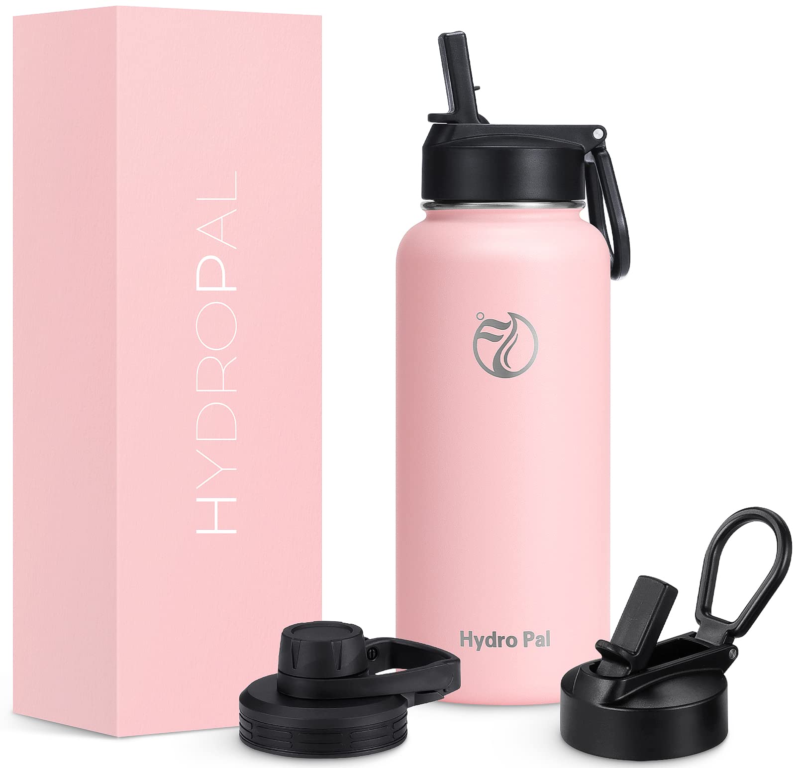 HydroPal Vacuum Insulated Water Bottle 1200ml/1000ml/750ml/500ml, 2 Lids (Straw & Spout), 12H Hot 24H Cold, BPA Free Stainless Steel Bottle, Leakproof Sports Water Bottle for Gym, Travel, Work