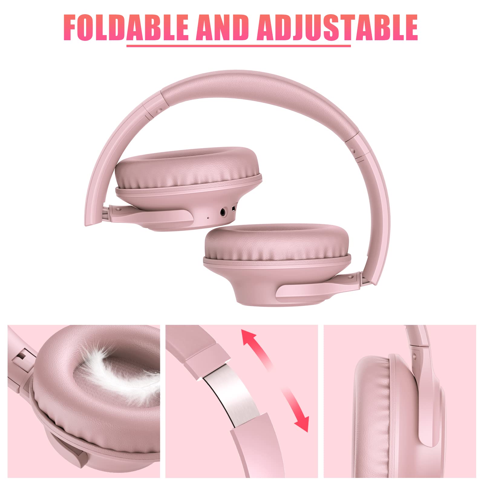 KVIDIO Bluetooth Headphones Over Ear, 55 Hours Playtime Wireless Headphones with Microphone, Foldable Lightweight Headset with Deep Bass,HiFi Stereo Sound for Travel Work PC Cellphone (Black)