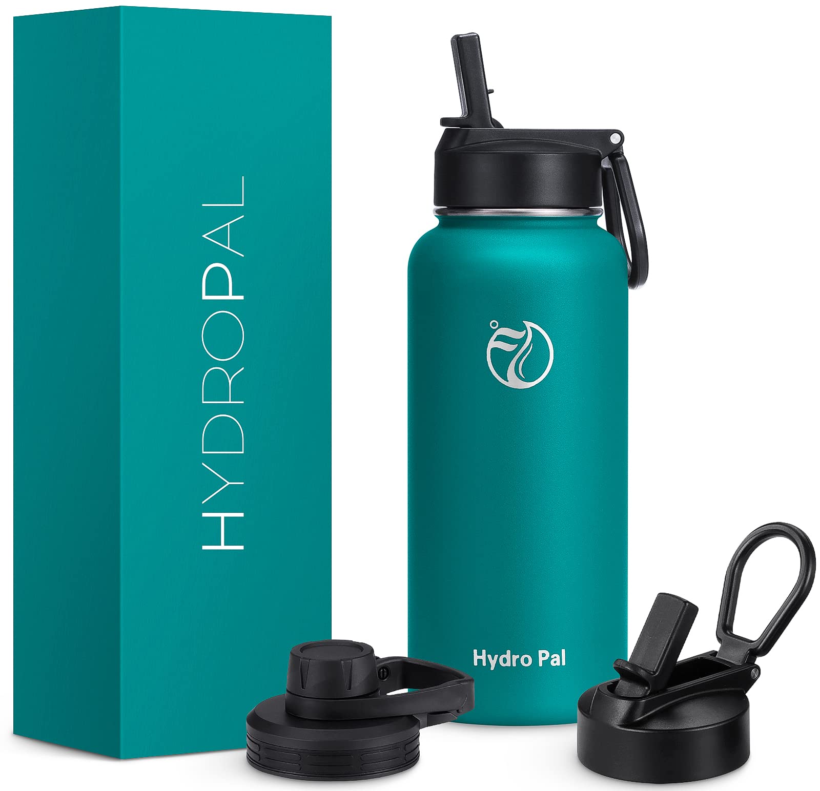 HydroPal Vacuum Insulated Water Bottle 1200ml/1000ml/750ml/500ml, 2 Lids (Straw & Spout), 12H Hot 24H Cold, BPA Free Stainless Steel Bottle, Leakproof Sports Water Bottle for Gym, Travel, Work