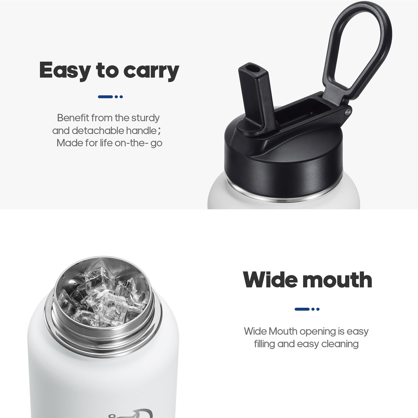 HydroPal Vacuum Insulated Water Bottle 1200ml/1000ml/750ml/500ml, 2 Lids (Straw & Spout), 12H Hot 24H Cold, BPA Free Stainless Steel Bottle, Leakproof Sports Water Bottle for Gym, Travel, Work