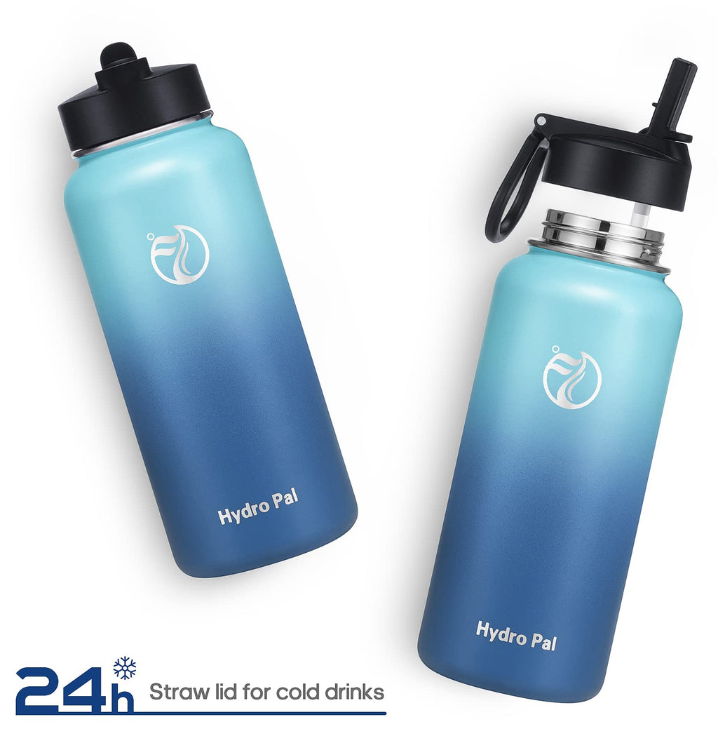 HydroPal Vacuum Insulated Water Bottle 1200ml/1000ml/750ml/500ml, 2 Lids (Straw & Spout), 12H Hot 24H Cold, BPA Free Stainless Steel Bottle, Leakproof Sports Water Bottle for Gym, Travel, Work