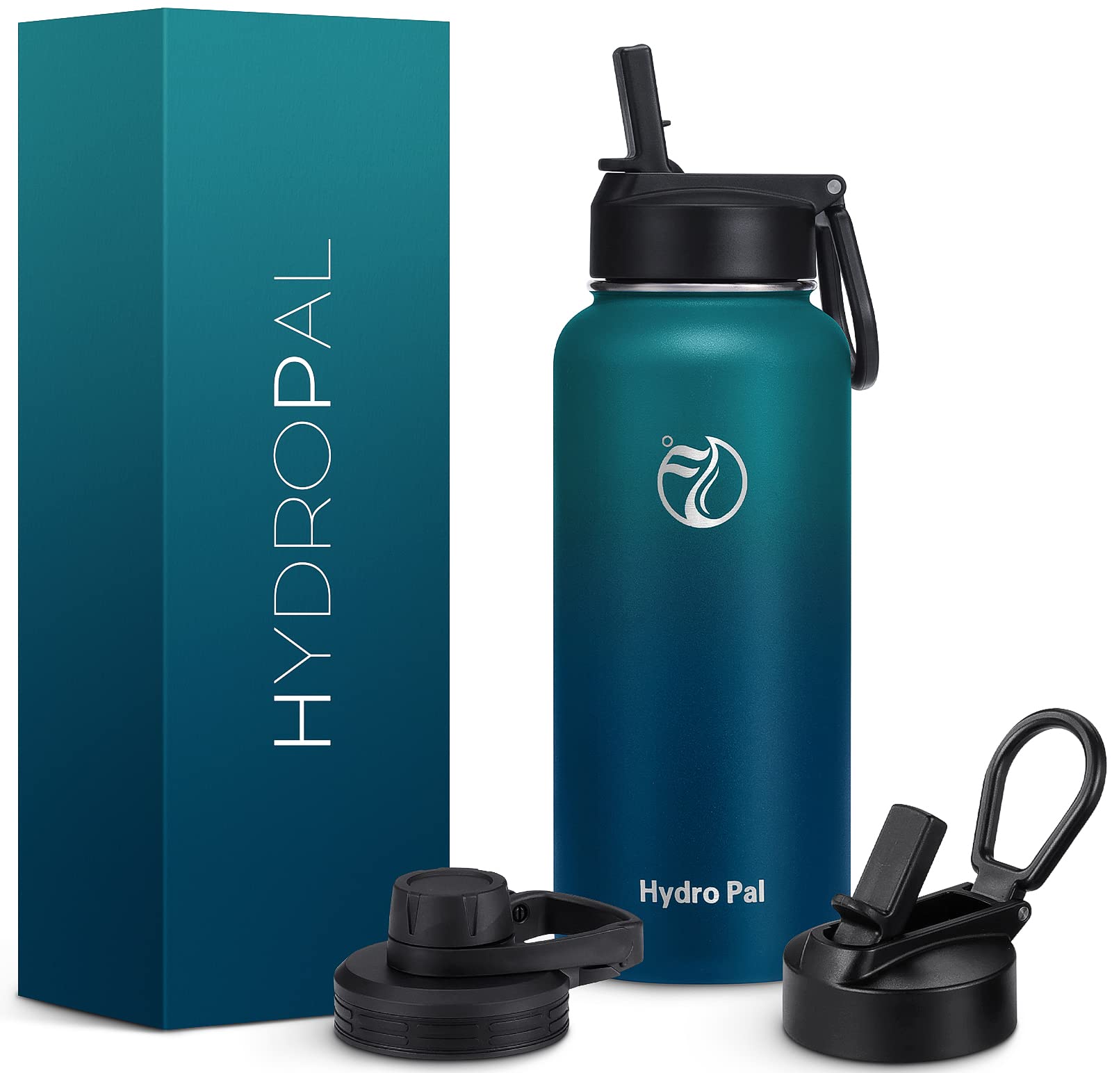 HydroPal Vacuum Insulated Water Bottle 1200ml/1000ml/750ml/500ml, 2 Lids (Straw & Spout), 12H Hot 24H Cold, BPA Free Stainless Steel Bottle, Leakproof Sports Water Bottle for Gym, Travel, Work