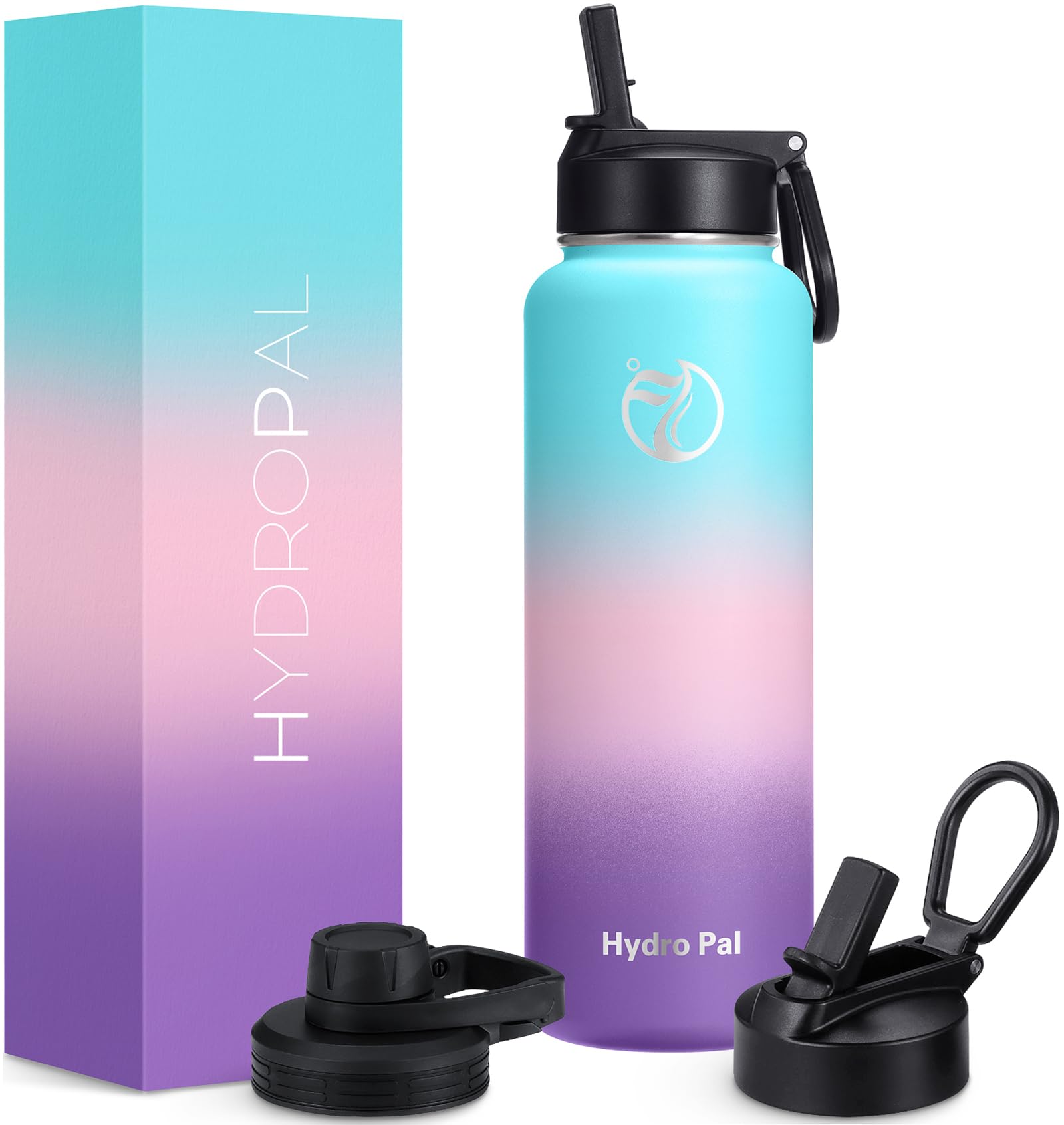 HydroPal Vacuum Insulated Water Bottle 1200ml/1000ml/750ml/500ml, 2 Lids (Straw & Spout), 12H Hot 24H Cold, BPA Free Stainless Steel Bottle, Leakproof Sports Water Bottle for Gym, Travel, Work