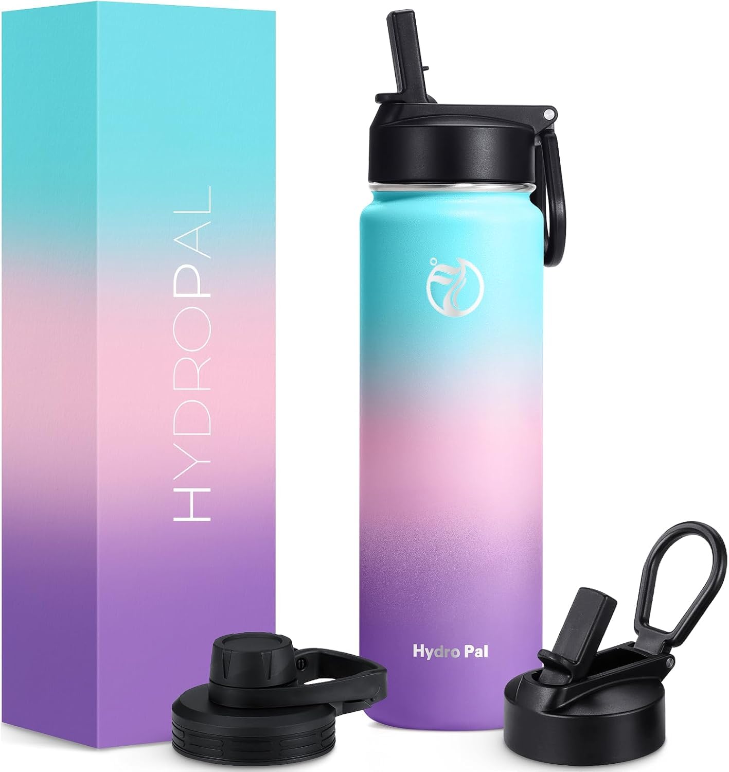 HydroPal Vacuum Insulated Water Bottle 1200ml/1000ml/750ml/500ml, 2 Lids (Straw & Spout), 12H Hot 24H Cold, BPA Free Stainless Steel Bottle, Leakproof Sports Water Bottle for Gym, Travel, Work