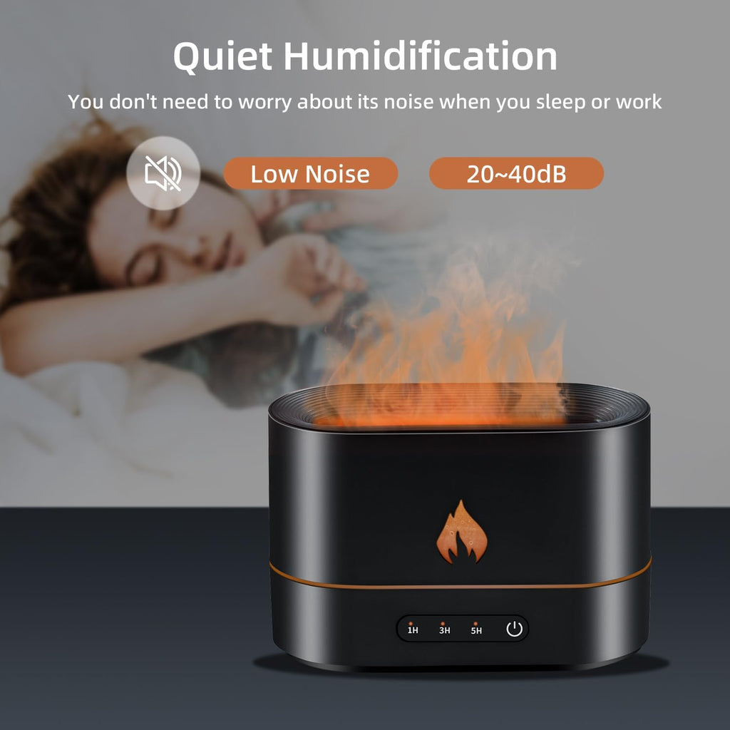 Mcbazel Flame Aroma Diffuser,Fragrance Essential Oil Diffuser Humidifier,Aroma Diffuser Humidifier with 3D Flame Night Light 200mL for Bedroom, Home and Office - Black