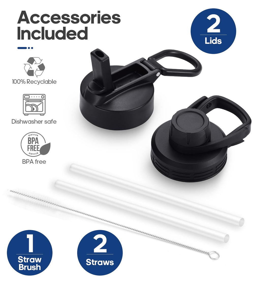 HydroPal Vacuum Insulated Water Bottle 1200ml/1000ml/750ml/500ml, 2 Lids (Straw & Spout), 12H Hot 24H Cold, BPA Free Stainless Steel Bottle, Leakproof Sports Water Bottle for Gym, Travel, Work