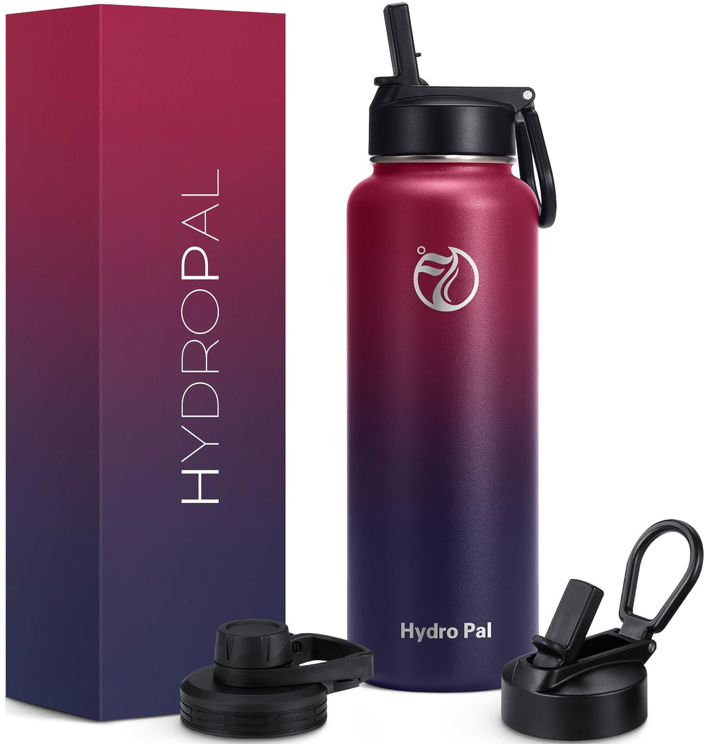 HydroPal Vacuum Insulated Water Bottle 1200ml/1000ml/750ml/500ml, 2 Lids (Straw & Spout), 12H Hot 24H Cold, BPA Free Stainless Steel Bottle, Leakproof Sports Water Bottle for Gym, Travel, Work