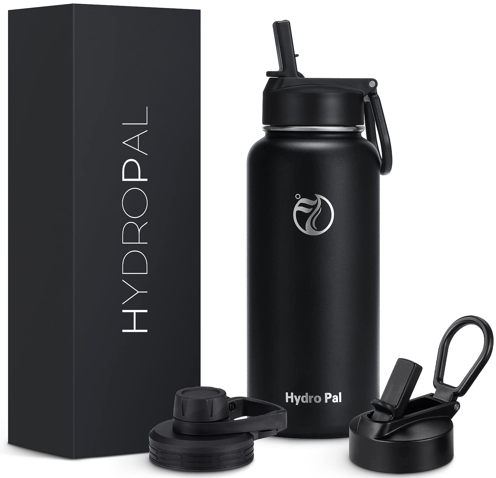 HydroPal Vacuum Insulated Water Bottle 1200ml/1000ml/750ml/500ml, 2 Lids (Straw & Spout), 12H Hot 24H Cold, BPA Free Stainless Steel Bottle, Leakproof Sports Water Bottle for Gym, Travel, Work