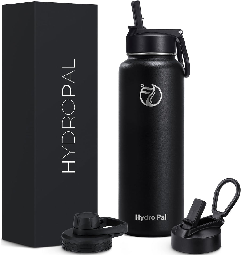 HydroPal Vacuum Insulated Water Bottle 1200ml/1000ml/750ml/500ml, 2 Lids (Straw & Spout), 12H Hot 24H Cold, BPA Free Stainless Steel Bottle, Leakproof Sports Water Bottle for Gym, Travel, Work