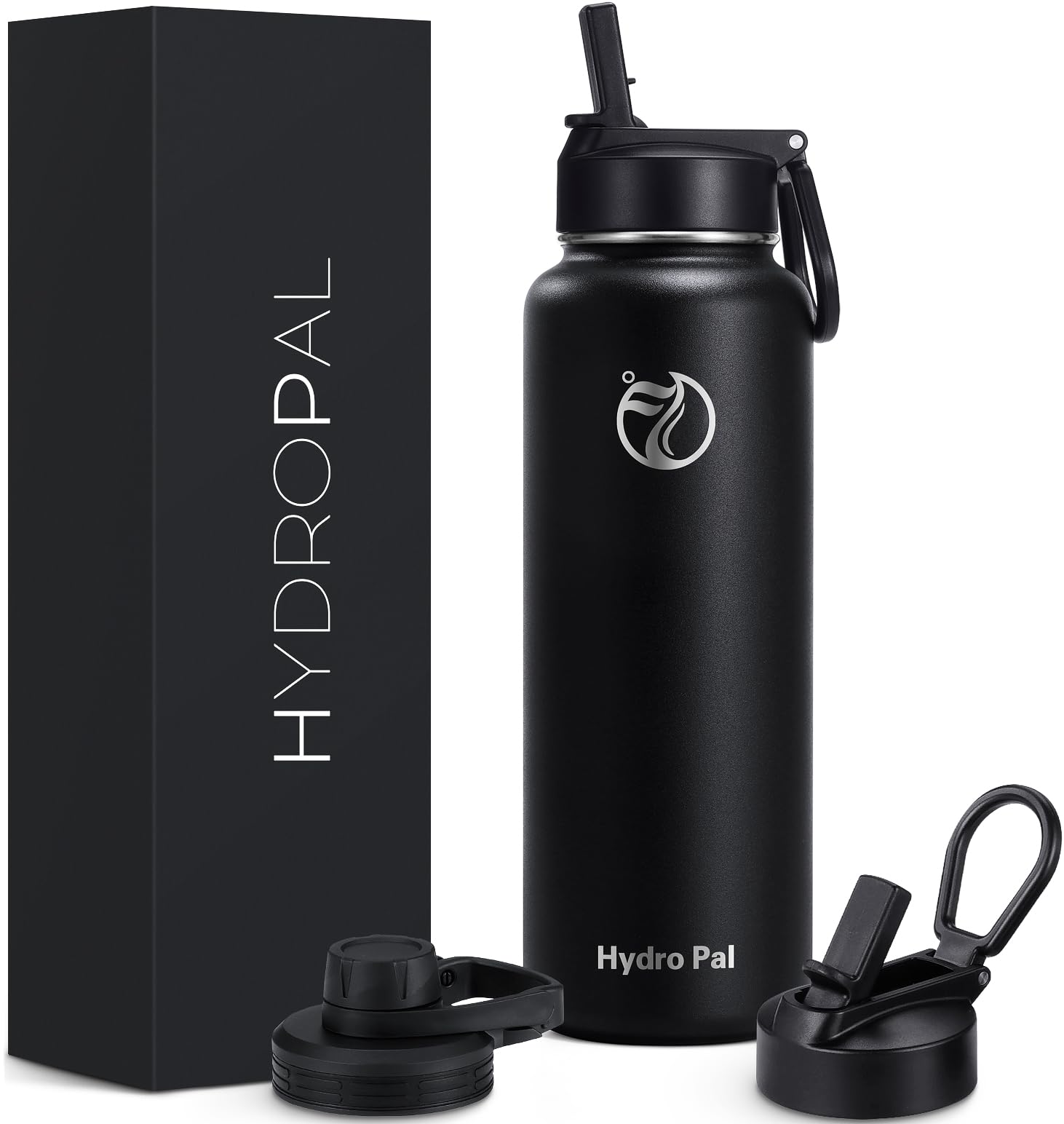 HydroPal Vacuum Insulated Water Bottle 1200ml/1000ml/750ml/500ml, 2 Lids (Straw & Spout), 12H Hot 24H Cold, BPA Free Stainless Steel Bottle, Leakproof Sports Water Bottle for Gym, Travel, Work