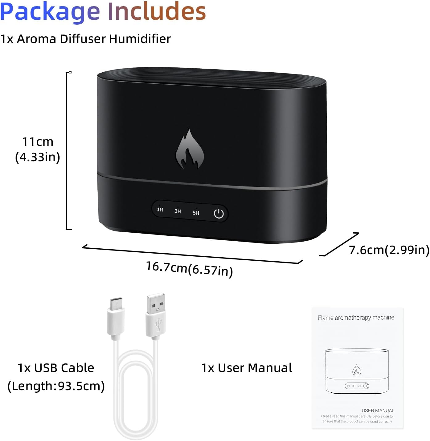 Mcbazel Flame Aroma Diffuser,Fragrance Essential Oil Diffuser Humidifier,Aroma Diffuser Humidifier with 3D Flame Night Light 200mL for Bedroom, Home and Office - Black