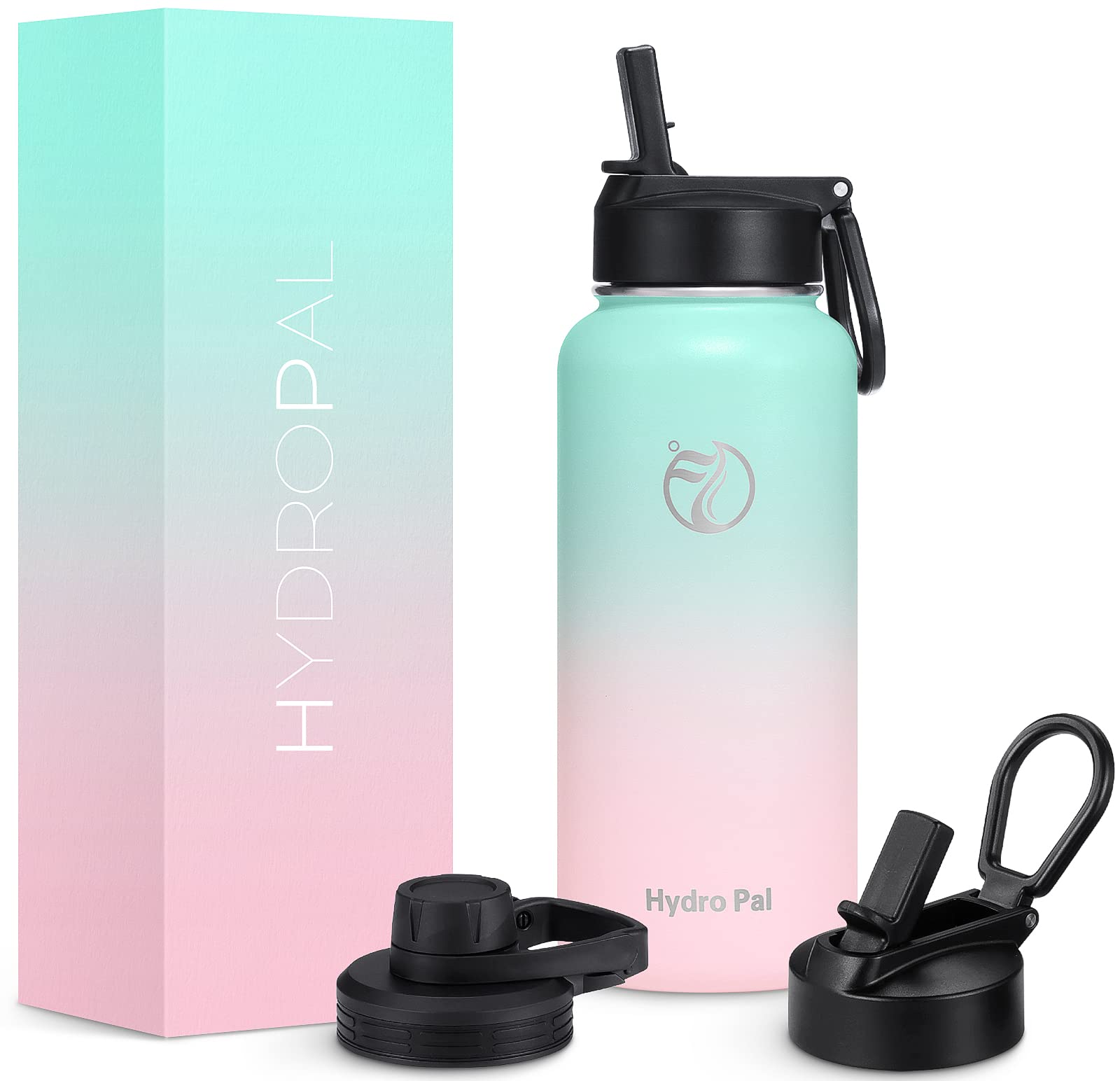 HydroPal Vacuum Insulated Water Bottle 1200ml/1000ml/750ml/500ml, 2 Lids (Straw & Spout), 12H Hot 24H Cold, BPA Free Stainless Steel Bottle, Leakproof Sports Water Bottle for Gym, Travel, Work