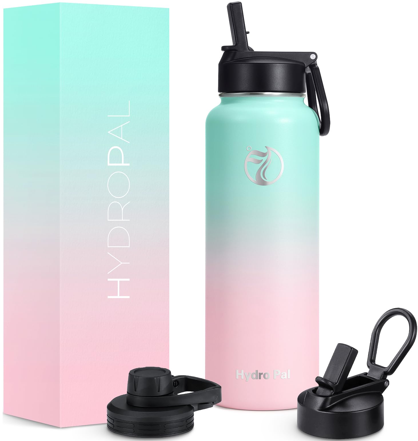 HydroPal Vacuum Insulated Water Bottle 1200ml/1000ml/750ml/500ml, 2 Lids (Straw & Spout), 12H Hot 24H Cold, BPA Free Stainless Steel Bottle, Leakproof Sports Water Bottle for Gym, Travel, Work