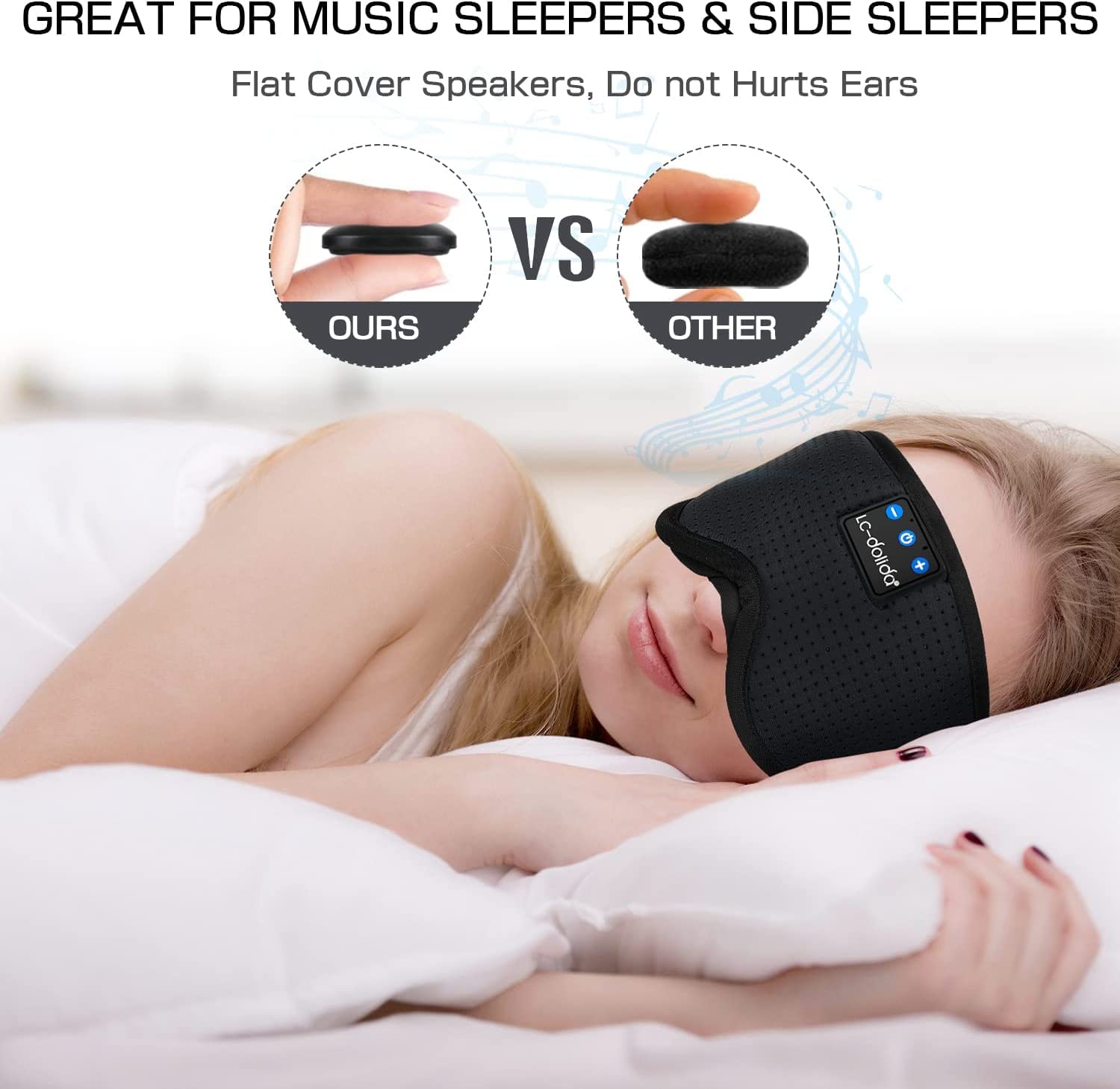 LC-dolida Bluetooth Sleep Mask Headphones Complete Blackout 3D Deep Eye Mask with Headphones Bluetooth V5.4 Can Play 15Hrs Breathable Eye mask with Earphones for Travel,Nap Sleeping,Shift Work