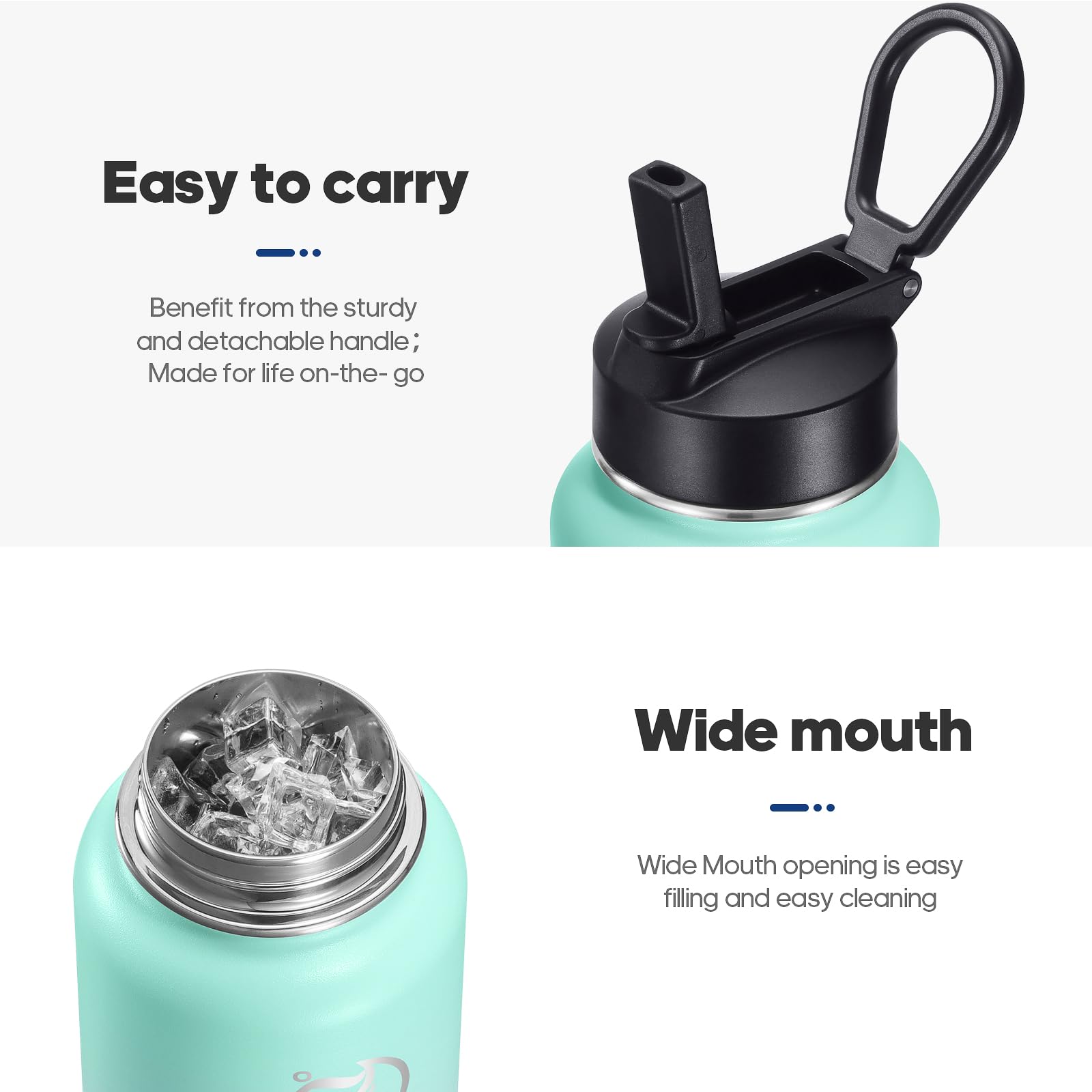 HydroPal Vacuum Insulated Water Bottle 1200ml/1000ml/750ml/500ml, 2 Lids (Straw & Spout), 12H Hot 24H Cold, BPA Free Stainless Steel Bottle, Leakproof Sports Water Bottle for Gym, Travel, Work