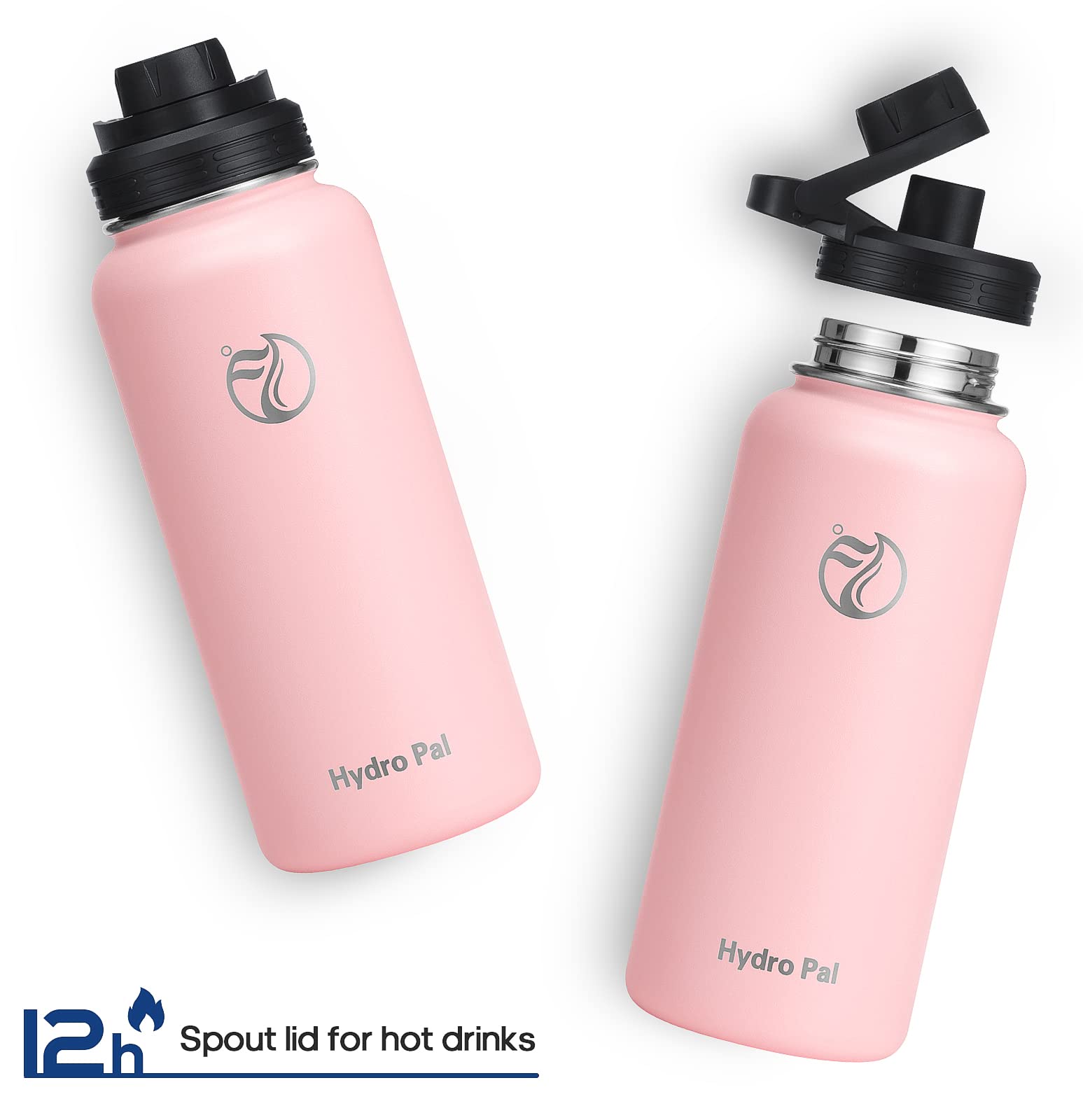 HydroPal Vacuum Insulated Water Bottle 1200ml/1000ml/750ml/500ml, 2 Lids (Straw & Spout), 12H Hot 24H Cold, BPA Free Stainless Steel Bottle, Leakproof Sports Water Bottle for Gym, Travel, Work