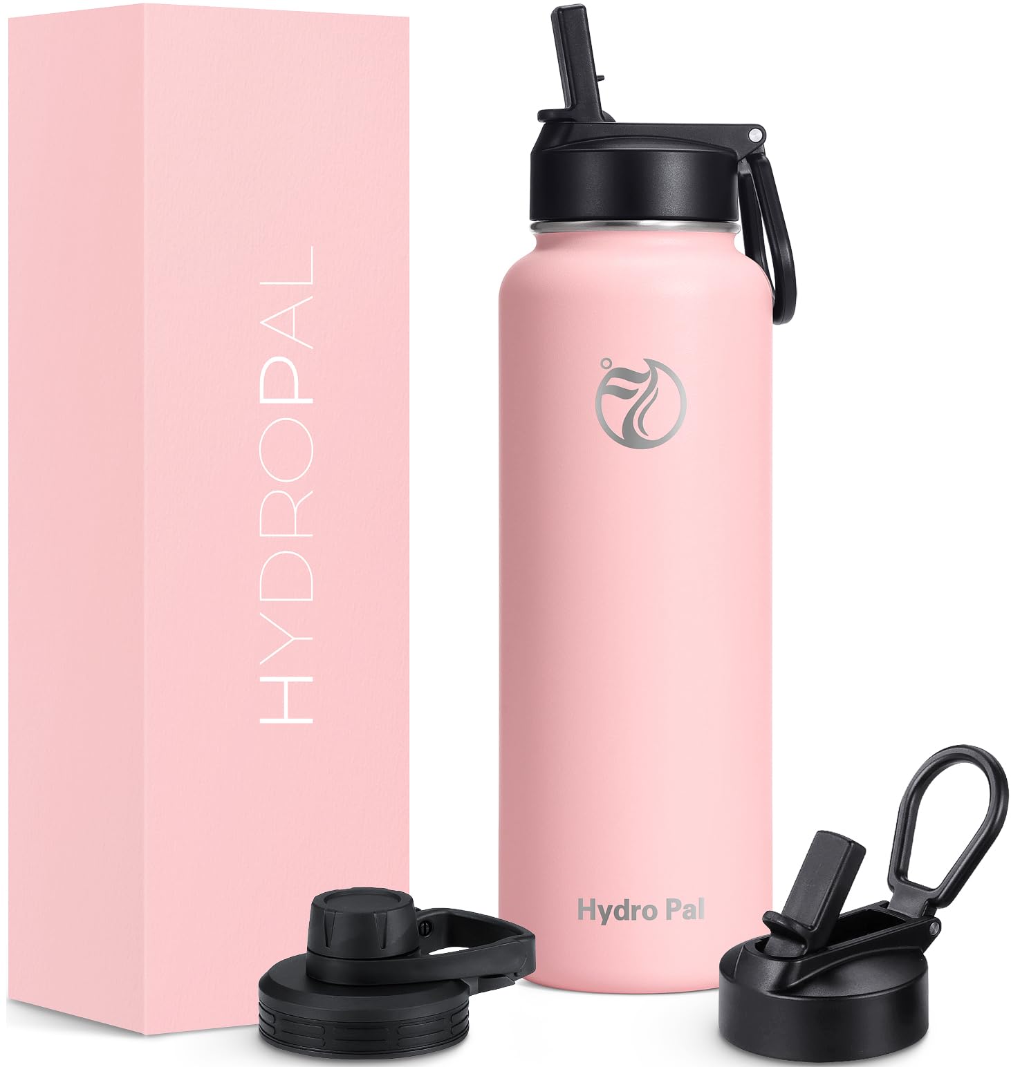 HydroPal Vacuum Insulated Water Bottle 1200ml/1000ml/750ml/500ml, 2 Lids (Straw & Spout), 12H Hot 24H Cold, BPA Free Stainless Steel Bottle, Leakproof Sports Water Bottle for Gym, Travel, Work