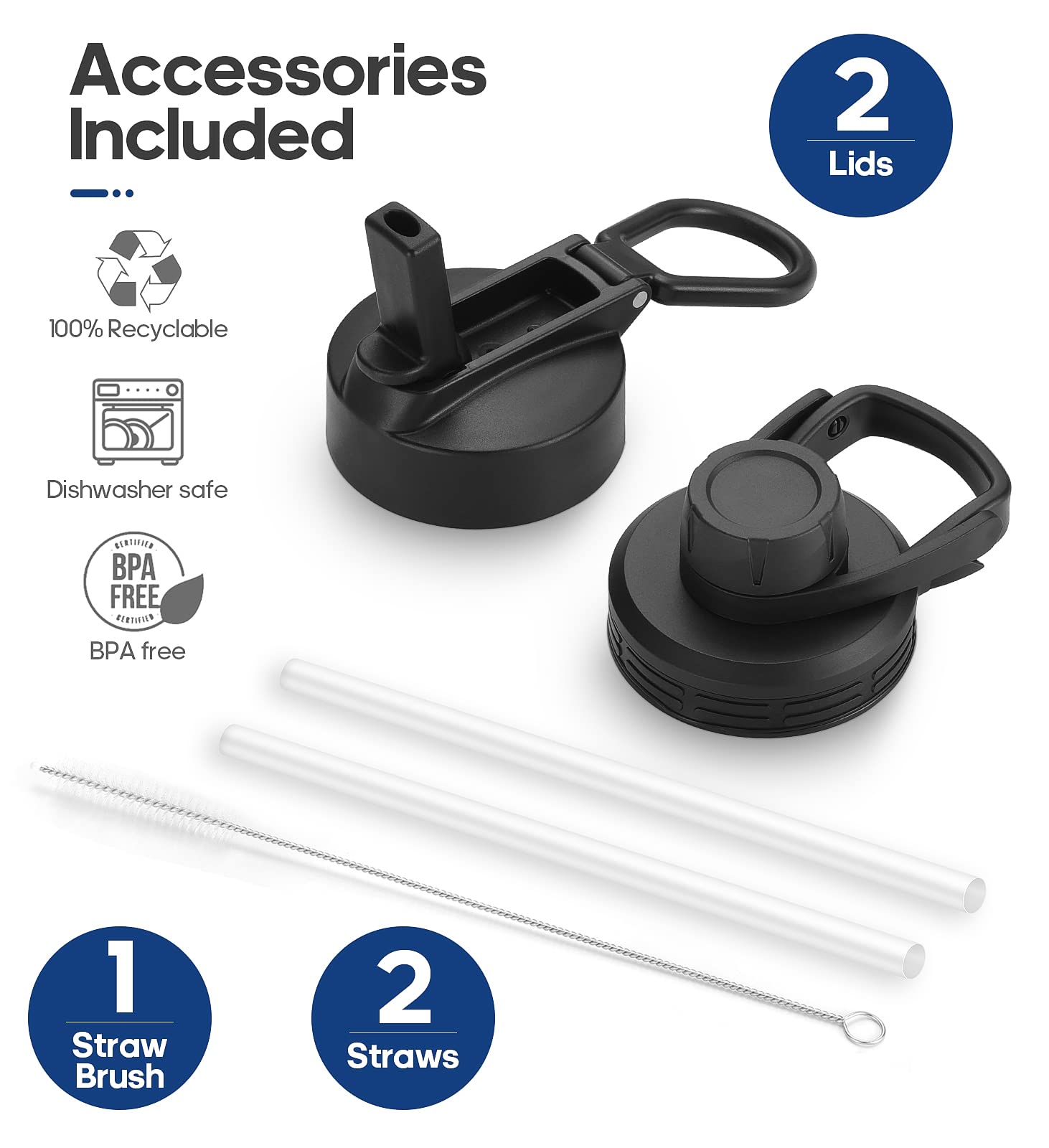 HydroPal Vacuum Insulated Water Bottle 1200ml/1000ml/750ml/500ml, 2 Lids (Straw & Spout), 12H Hot 24H Cold, BPA Free Stainless Steel Bottle, Leakproof Sports Water Bottle for Gym, Travel, Work