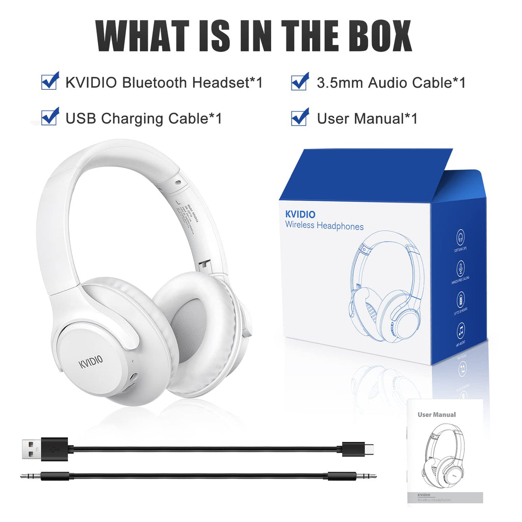 KVIDIO Bluetooth Headphones Over Ear, 55 Hours Playtime Wireless Headphones with Microphone, Foldable Lightweight Headset with Deep Bass,HiFi Stereo Sound for Travel Work PC Cellphone (Black)