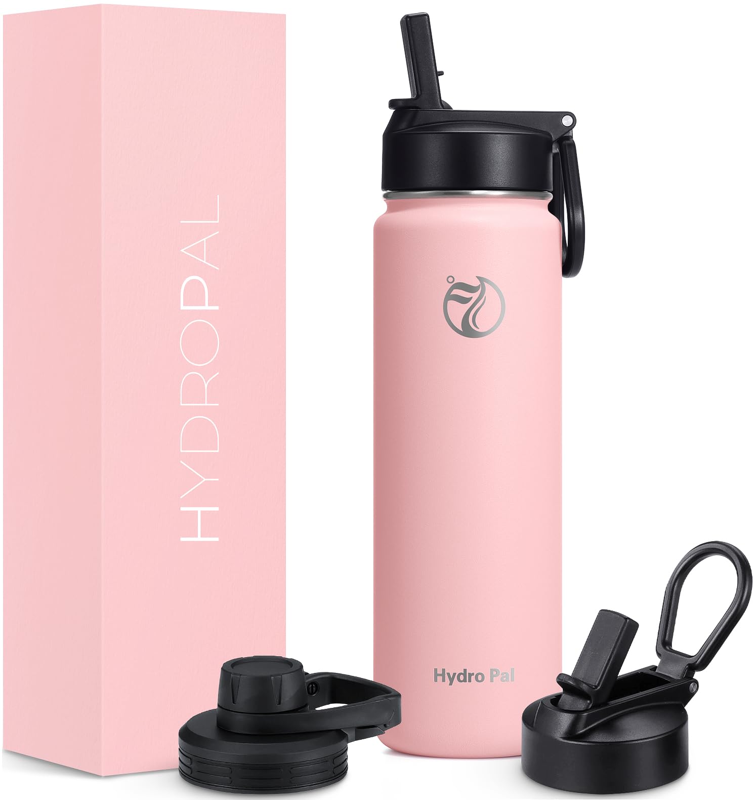 HydroPal Vacuum Insulated Water Bottle 1200ml/1000ml/750ml/500ml, 2 Lids (Straw & Spout), 12H Hot 24H Cold, BPA Free Stainless Steel Bottle, Leakproof Sports Water Bottle for Gym, Travel, Work