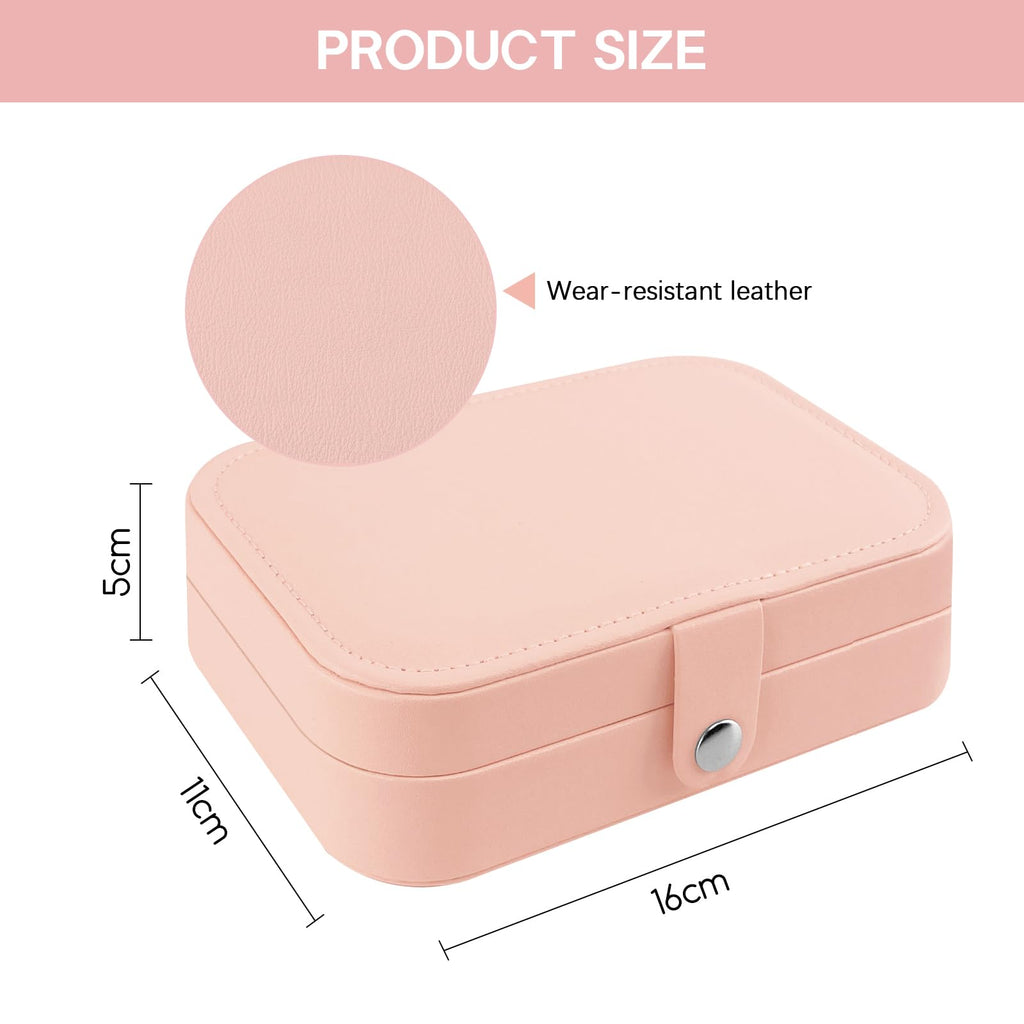 CNMTCCO Jewellery Box Small Travel Jewelry Organiser Storage Case for Necklace Rings Bracelets Earrings Premium Faux PU Leather Jewellery Gift Box Girls Women (Pink)