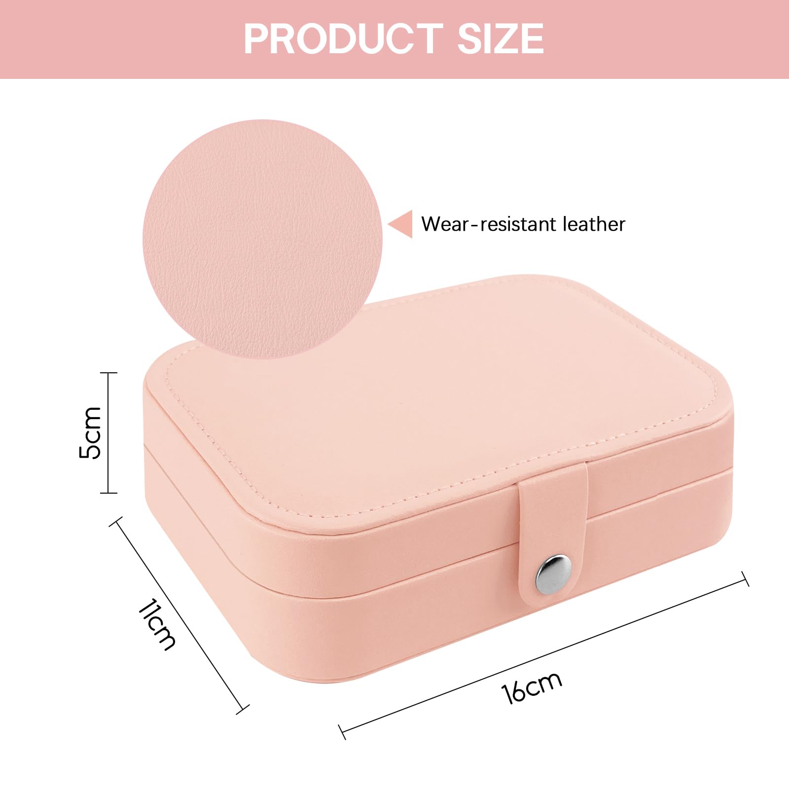 CNMTCCO Jewellery Box Small Travel Jewelry Organiser Storage Case for Necklace Rings Bracelets Earrings Premium Faux PU Leather Jewellery Gift Box Girls Women (Pink)