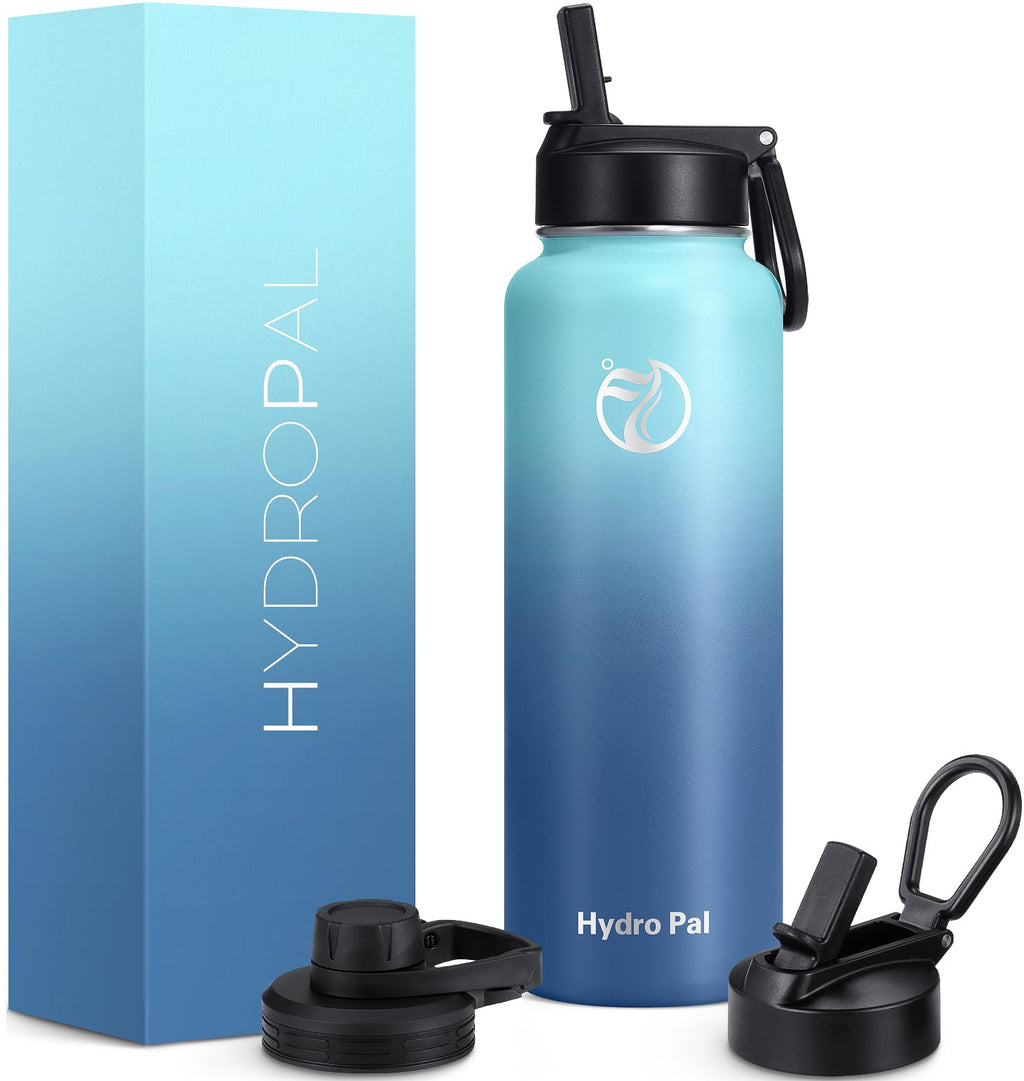 HydroPal Vacuum Insulated Water Bottle 1200ml/1000ml/750ml/500ml, 2 Lids (Straw & Spout), 12H Hot 24H Cold, BPA Free Stainless Steel Bottle, Leakproof Sports Water Bottle for Gym, Travel, Work