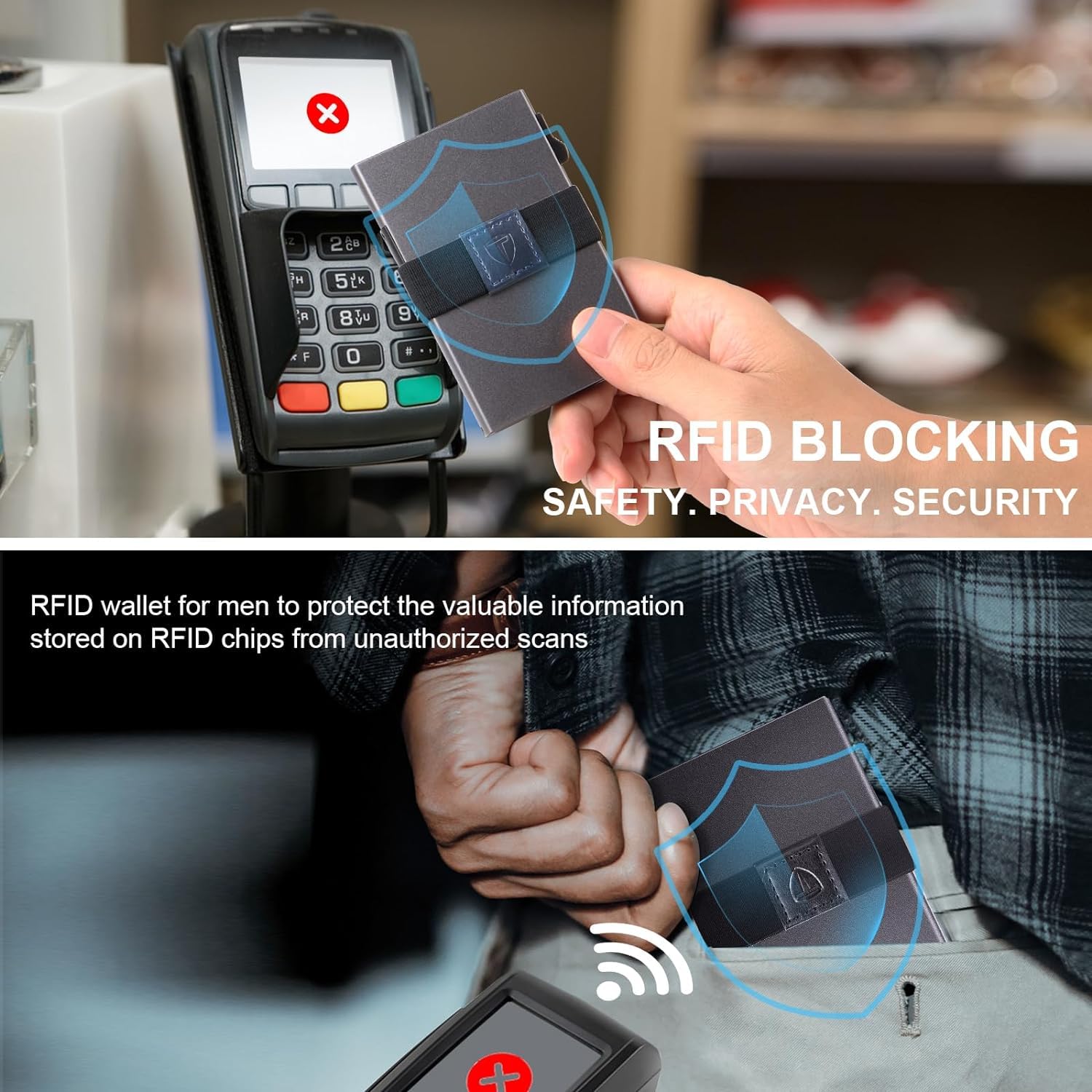 Smart Wallet for Men 12 Cards Paper Money Organiser RFID Blocking Card Wallet Utral Thin Metal Card Holder with Slid Ejector Button Quick Access to Bank Credit Card,Aluminium, Blue