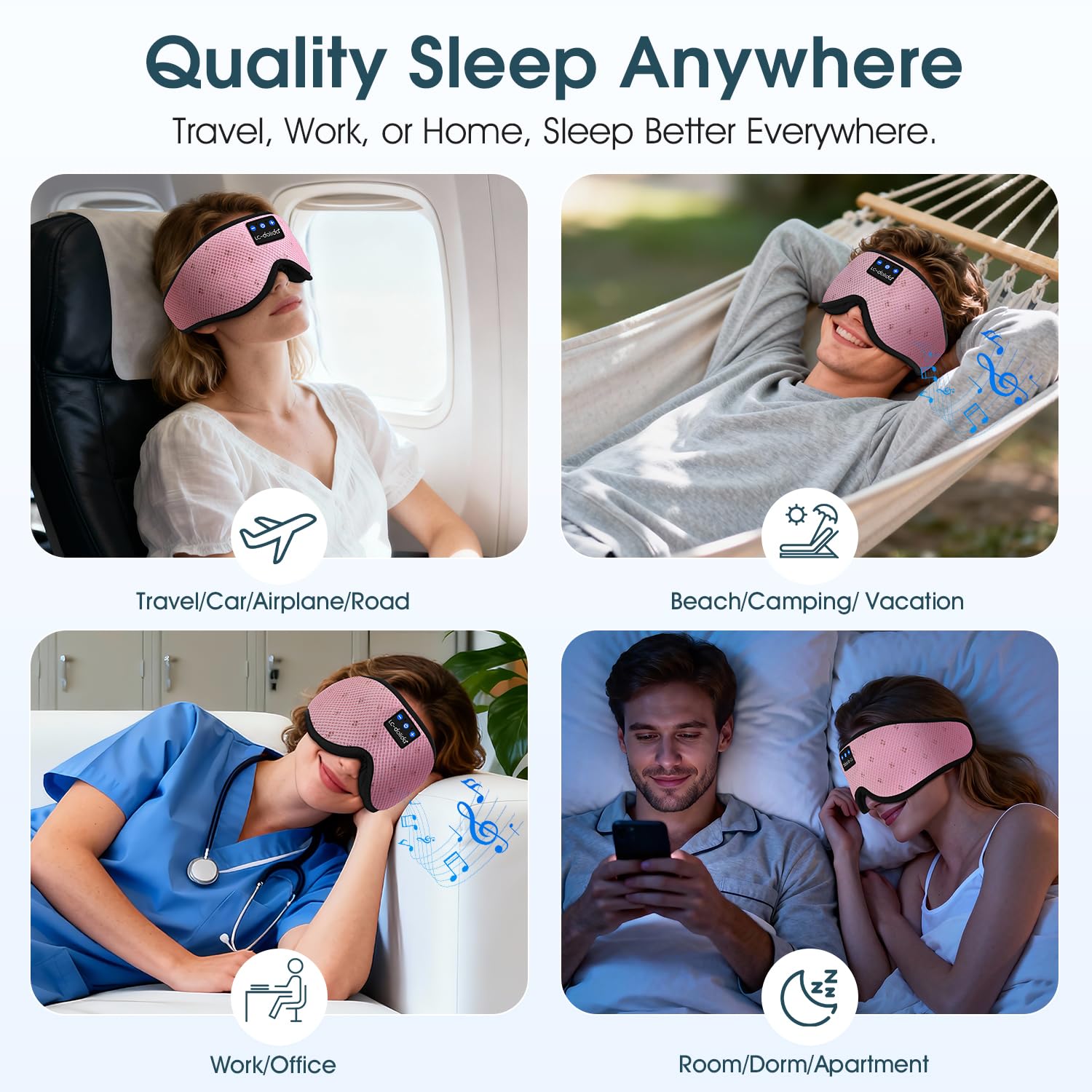 LC-dolida Bluetooth Sleep Mask Headphones Complete Blackout 3D Deep Eye Mask with Headphones Bluetooth V5.4 Can Play 15Hrs Breathable Eye mask with Earphones for Travel,Nap Sleeping,Shift Work