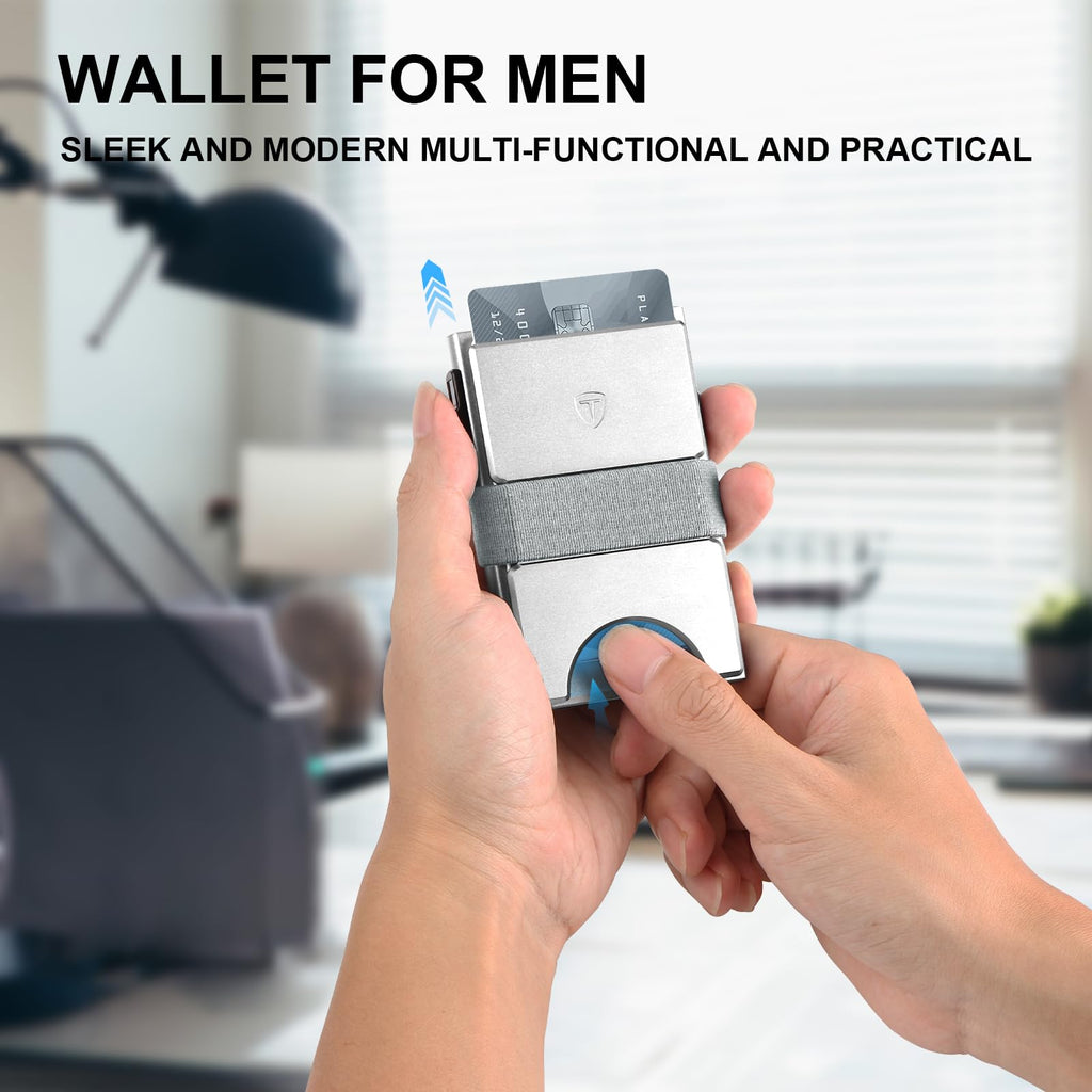 Smart Wallet for Men 12 Cards Paper Money Organiser RFID Blocking Card Wallet Utral Thin Metal Card Holder with Slid Ejector Button Quick Access to Bank Credit Card,Aluminium, Blue