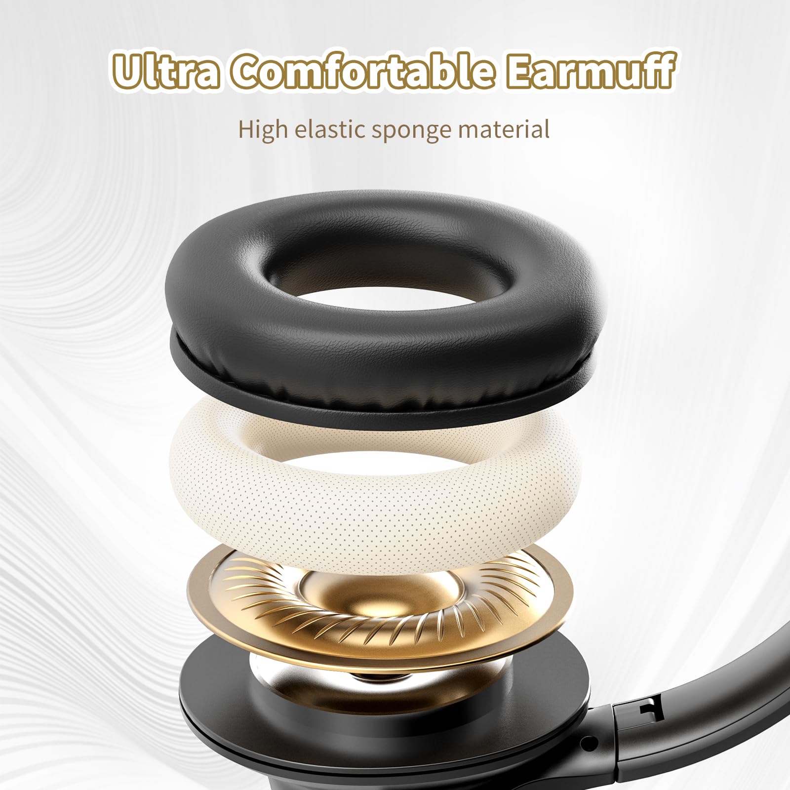 KVIDIO Bluetooth Headphones Over Ear, 55 Hours Playtime Wireless Headphones with Microphone, Foldable Lightweight Headset with Deep Bass,HiFi Stereo Sound for Travel Work PC Cellphone (Black)