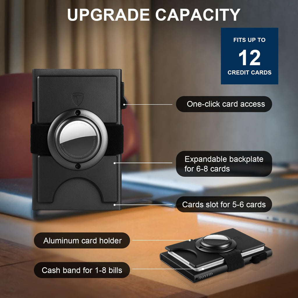 Smart Wallet for Men 12 Cards Paper Money Organiser RFID Blocking Card Wallet Utral Thin Metal Card Holder with Slid Ejector Button Quick Access to Bank Credit Card,Aluminium, Blue