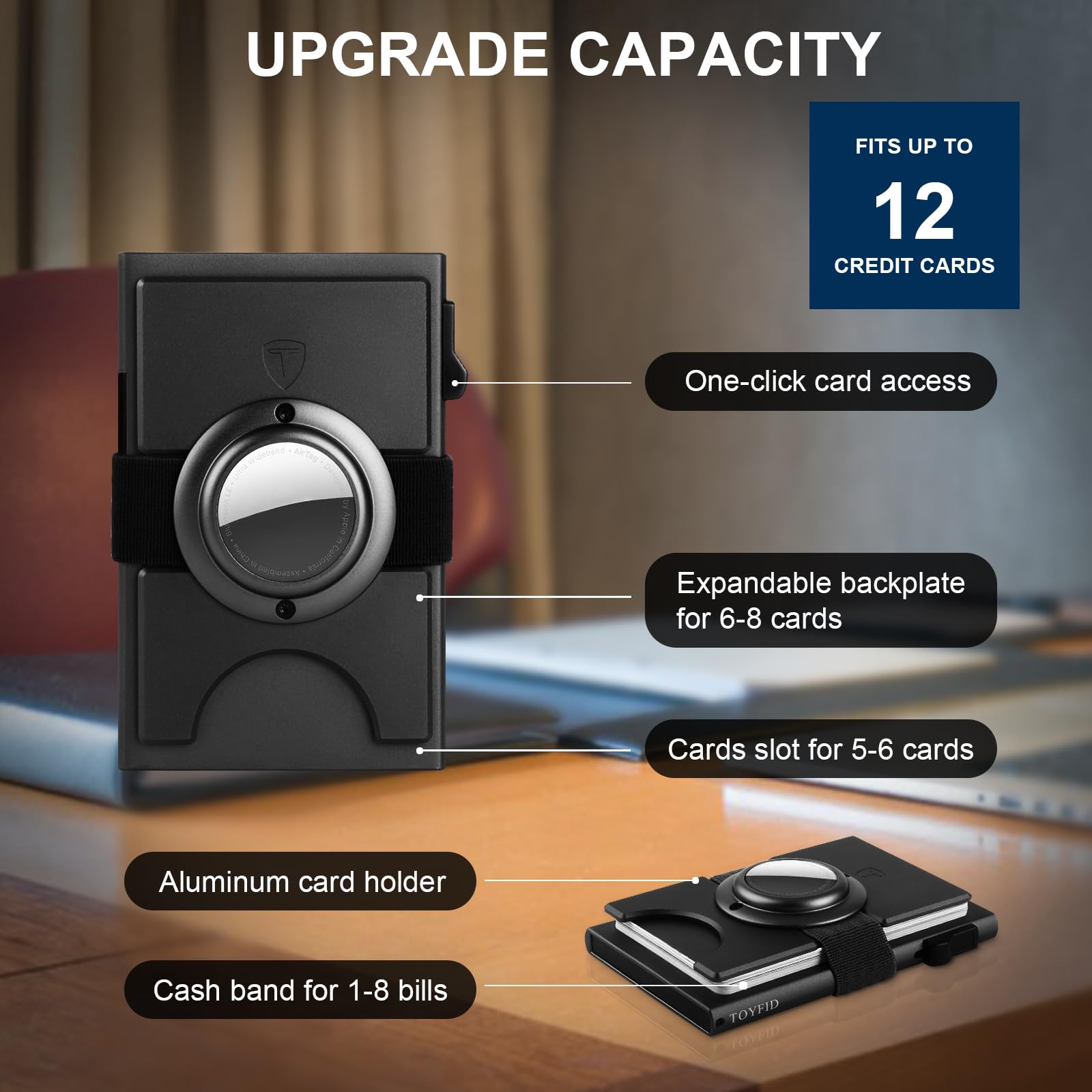 Smart Wallet for Men 12 Cards Paper Money Organiser RFID Blocking Card Wallet Utral Thin Metal Card Holder with Slid Ejector Button Quick Access to Bank Credit Card,Aluminium, Blue