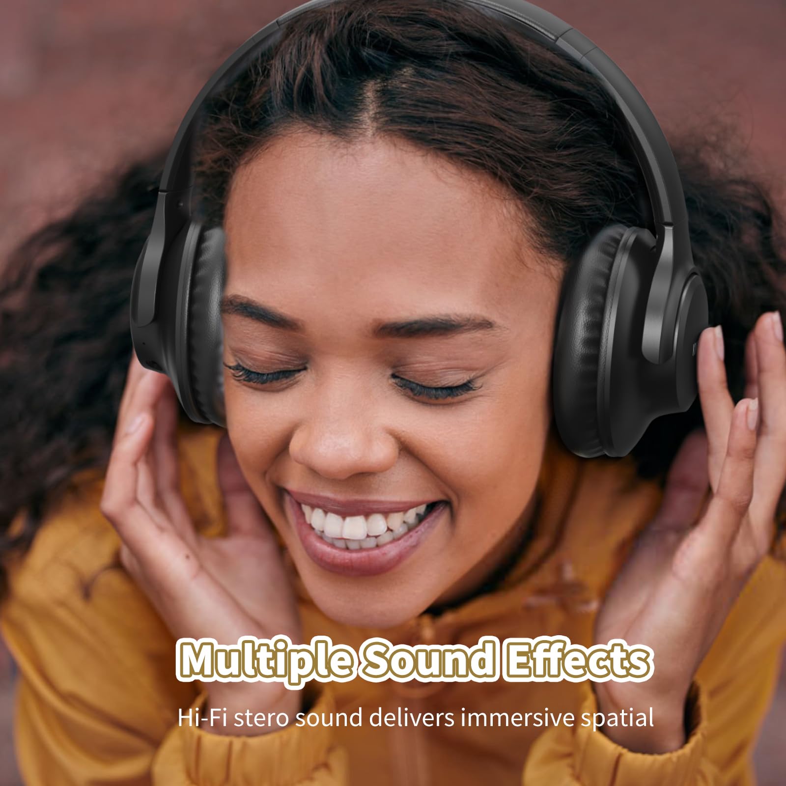 KVIDIO Bluetooth Headphones Over Ear, 55 Hours Playtime Wireless Headphones with Microphone, Foldable Lightweight Headset with Deep Bass,HiFi Stereo Sound for Travel Work PC Cellphone (Black)