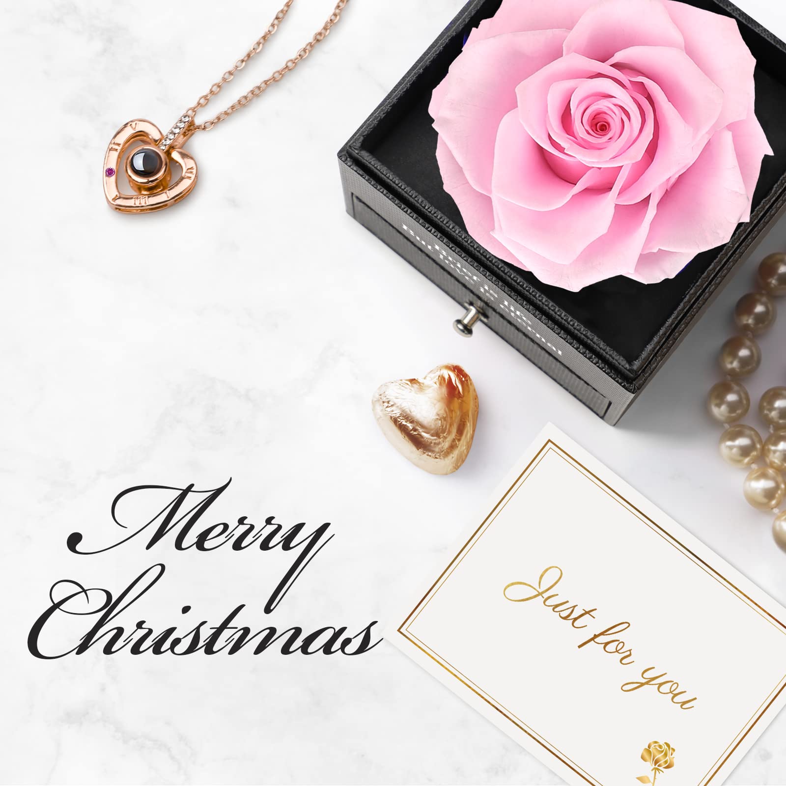 Preserved Real Rose Gift Box with I Love You Necklace, Handmade Eternal Rose Flower Gifts for Mum Mother Women Wife Girlfriend Her on Mothers Day, Birthday, Anniversary, Valentines Day, Christmas
