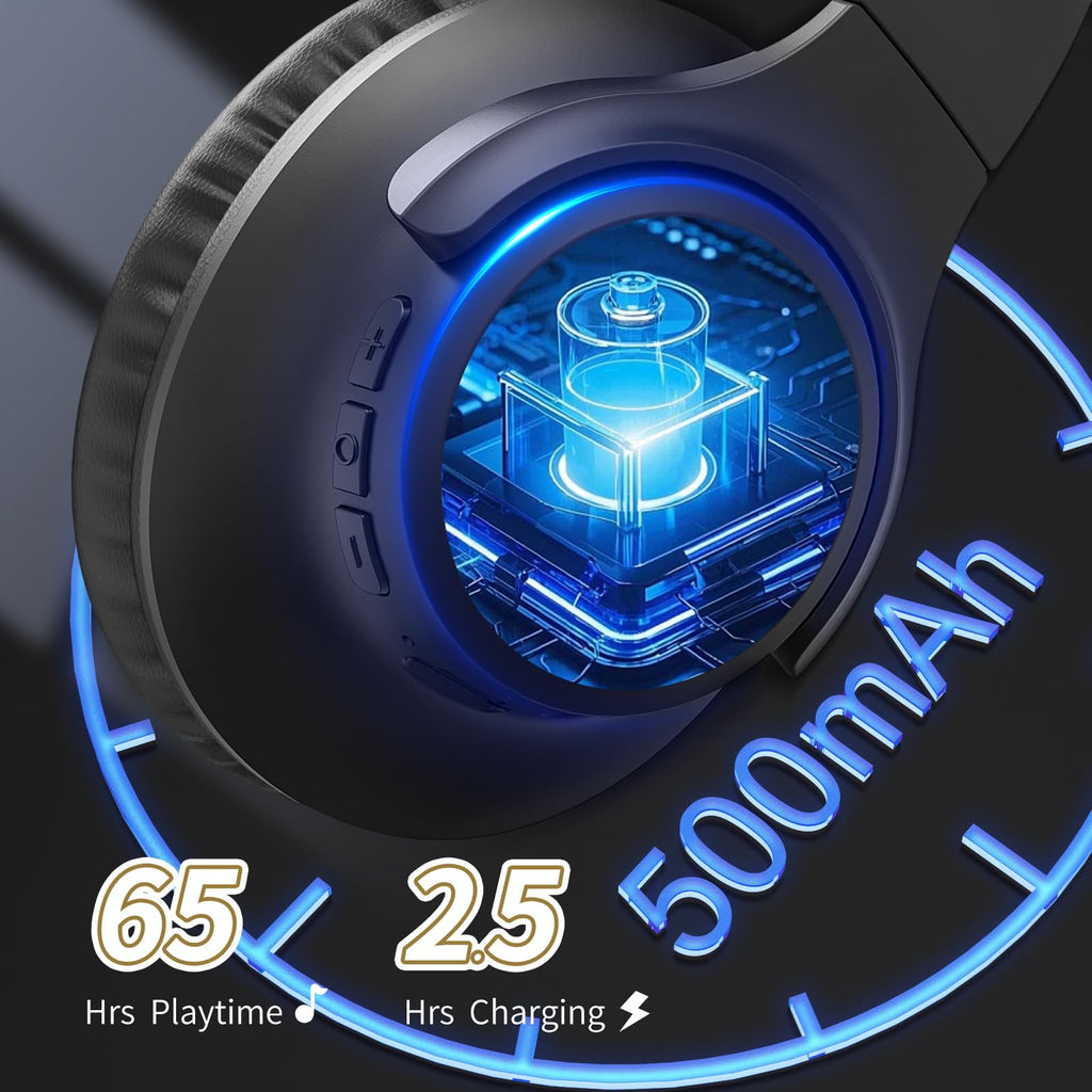 KVIDIO Bluetooth Headphones Over Ear, 55 Hours Playtime Wireless Headphones with Microphone, Foldable Lightweight Headset with Deep Bass,HiFi Stereo Sound for Travel Work PC Cellphone (Black)