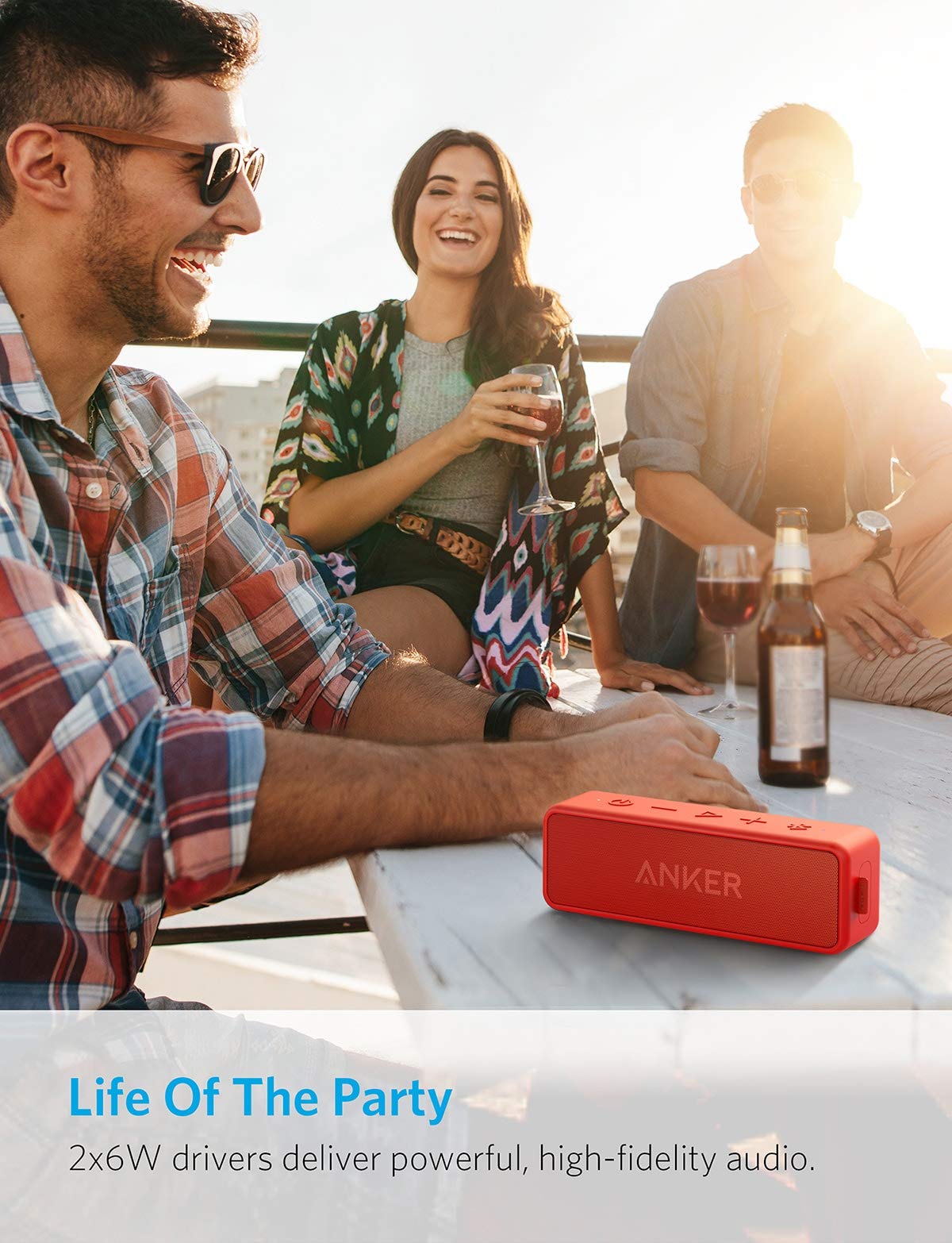 Anker Soundcore 2 Portable Bluetooth Speaker with 12W Stereo Sound, BassUp, IPX7 Waterproof, 24-Hour Playtime, Wireless Stereo Pairing, Speaker for Home, Outdoors, Travel