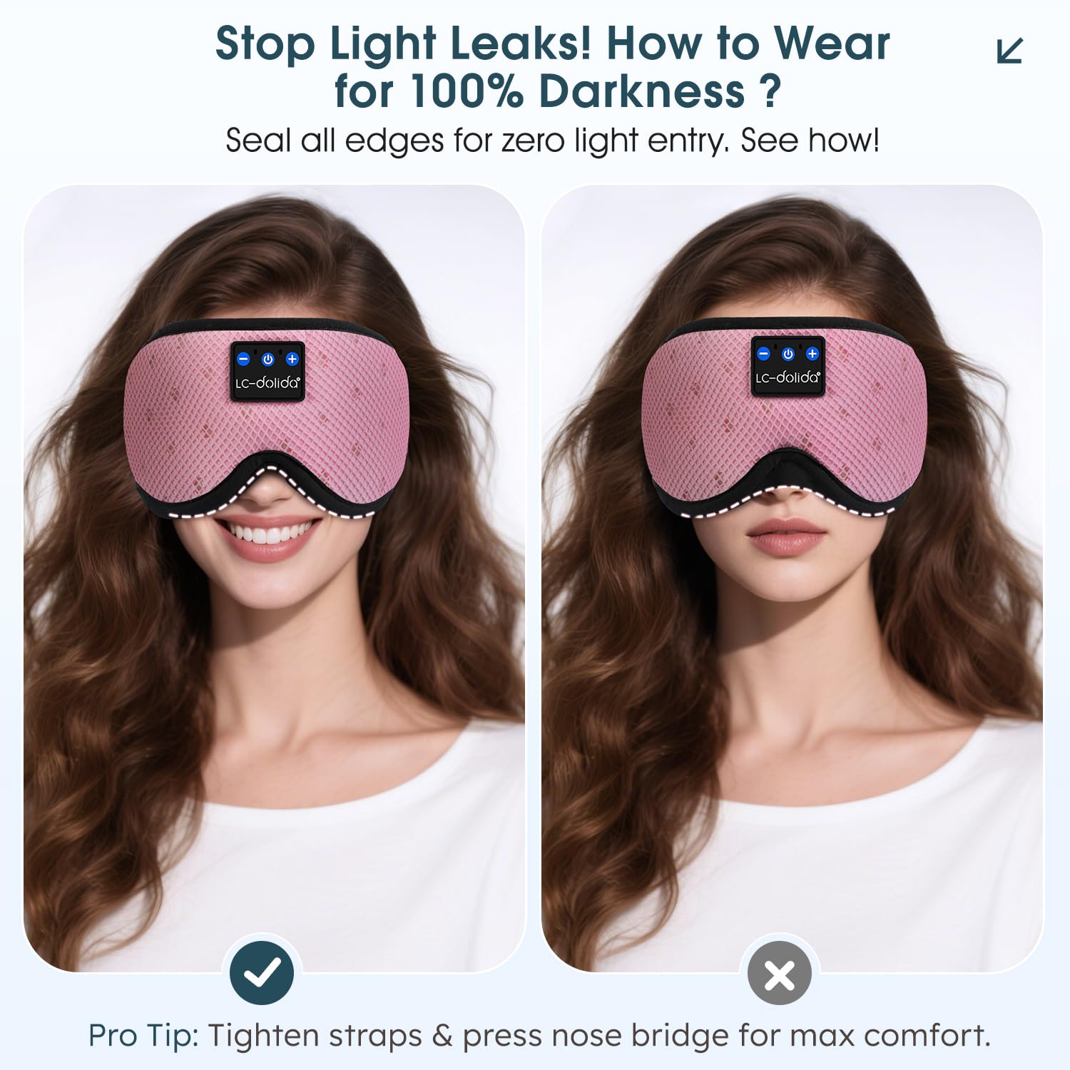 LC-dolida Bluetooth Sleep Mask Headphones Complete Blackout 3D Deep Eye Mask with Headphones Bluetooth V5.4 Can Play 15Hrs Breathable Eye mask with Earphones for Travel,Nap Sleeping,Shift Work