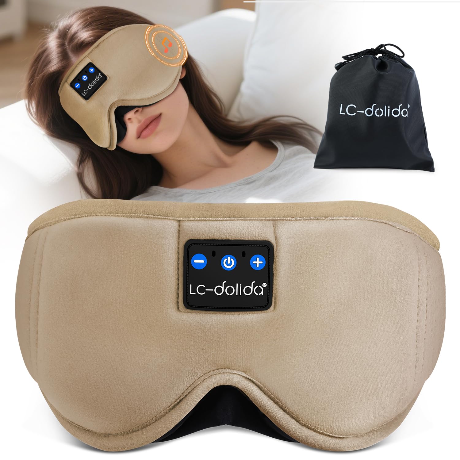 LC-dolida Bluetooth Sleep Mask Headphones Complete Blackout 3D Deep Eye Mask with Headphones Bluetooth V5.4 Can Play 15Hrs Breathable Eye mask with Earphones for Travel,Nap Sleeping,Shift Work